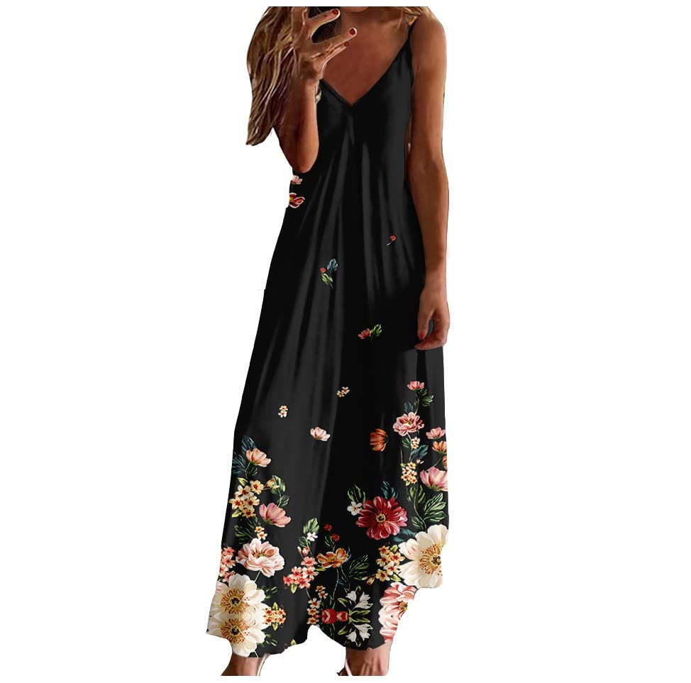 Hawaiian Tropical Beach Dresses for Women Summer Fall Sleeveless Slip V Neck Maxi Long Loose Fit Dresses Women 2025
