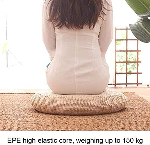 Kryssable Collection Futon Seat Cushion,Natural Straw Woven Floor Pillow Outdoor,Round Tatami Floor Cushion Sitting,Handmade Meditation Cushion,for Yoga Room (Diameter 45cm(18inch),Beige)