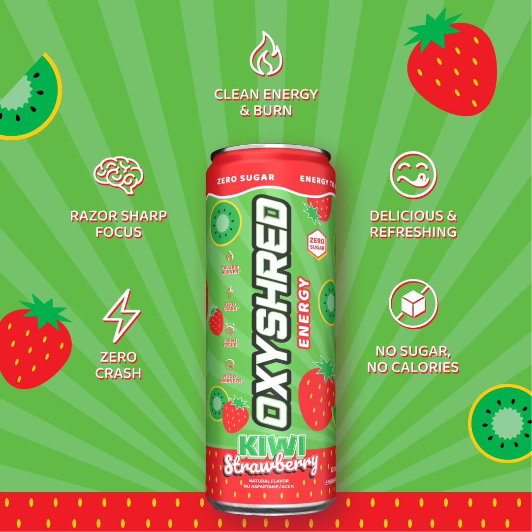 EHP Labs x Ghostbusters OxyShred Healthy Energy Drink - Zero Sugar Energy Drinks, Green Tea Extract, Vitamin C & L Carnitine - Zero Carbs, Zero Calories, Clean Caffeine - Frosty Big Apple (12-Pack)