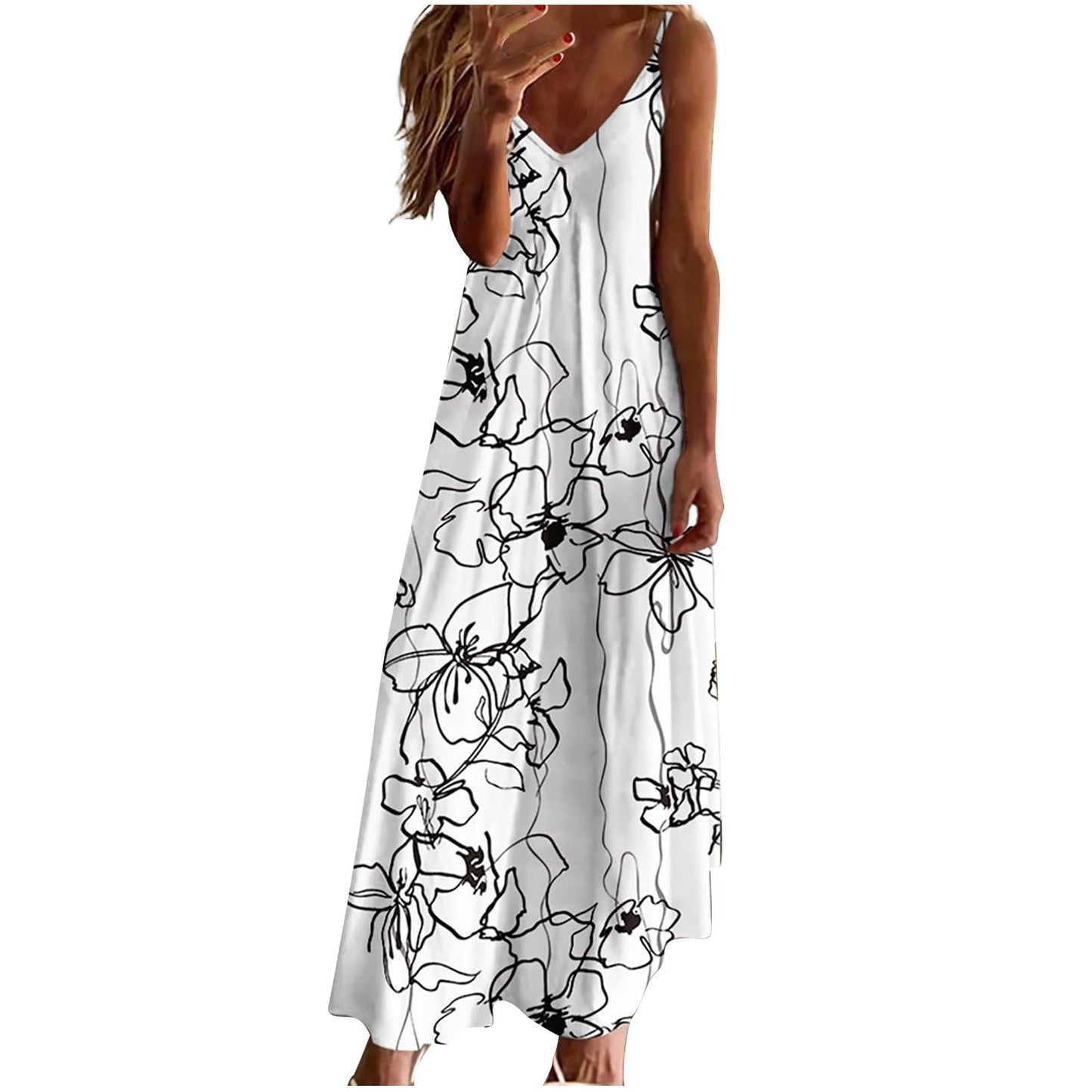 Hawaiian Tropical Beach Dresses for Women Summer Fall Sleeveless Slip V Neck Maxi Long Loose Fit Dresses Women 2025
