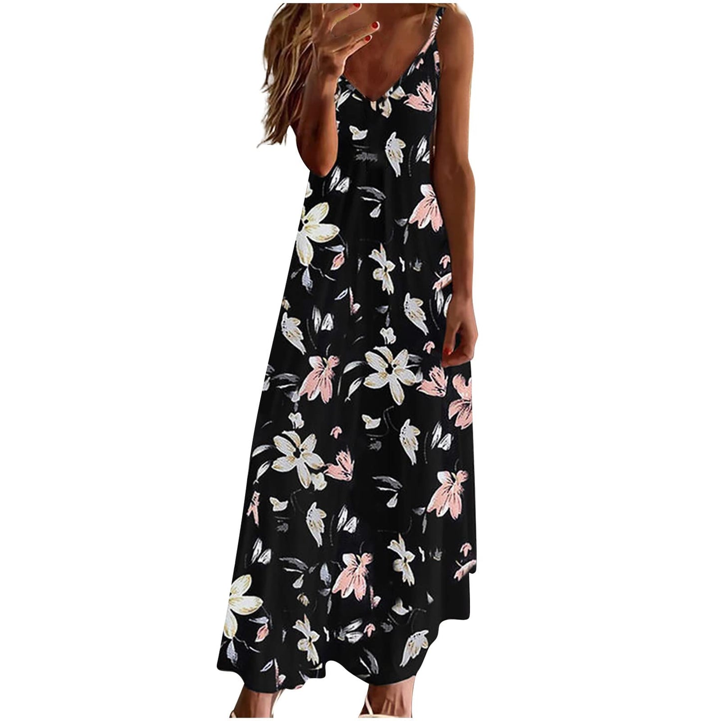 Hawaiian Tropical Beach Dresses for Women Summer Fall Sleeveless Slip V Neck Maxi Long Loose Fit Dresses Women 2025
