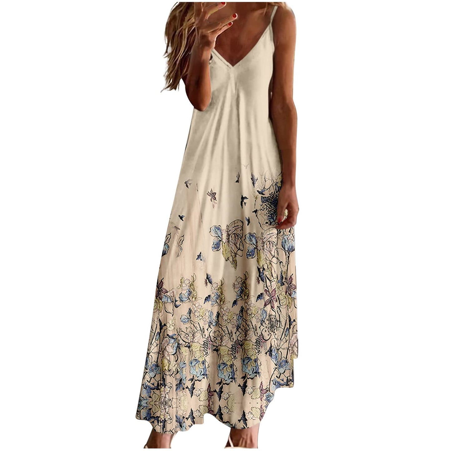 Hawaiian Tropical Beach Dresses for Women Summer Fall Sleeveless Slip V Neck Maxi Long Loose Fit Dresses Women 2025