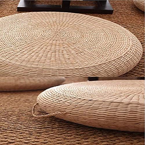 Kryssable Collection Futon Seat Cushion,Natural Straw Woven Floor Pillow Outdoor,Round Tatami Floor Cushion Sitting,Handmade Meditation Cushion,for Yoga Room (Diameter 45cm(18inch),Beige)