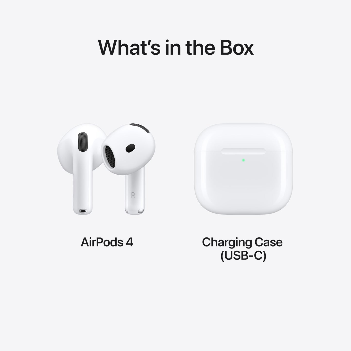 Apple AirPods 4 Wireless Earbuds, Bluetooth Headphones, Personalized Spatial Audio, Sweat and Water Resistant, USB-C Charging Case, H2 Chip, Up to 30 Hours of Battery Life with AppleCare+ (2 Years)