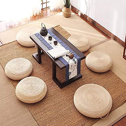 Kryssable Collection Futon Seat Cushion,Natural Straw Woven Floor Pillow Outdoor,Round Tatami Floor Cushion Sitting,Handmade Meditation Cushion,for Yoga Room (Diameter 45cm(18inch),Beige)