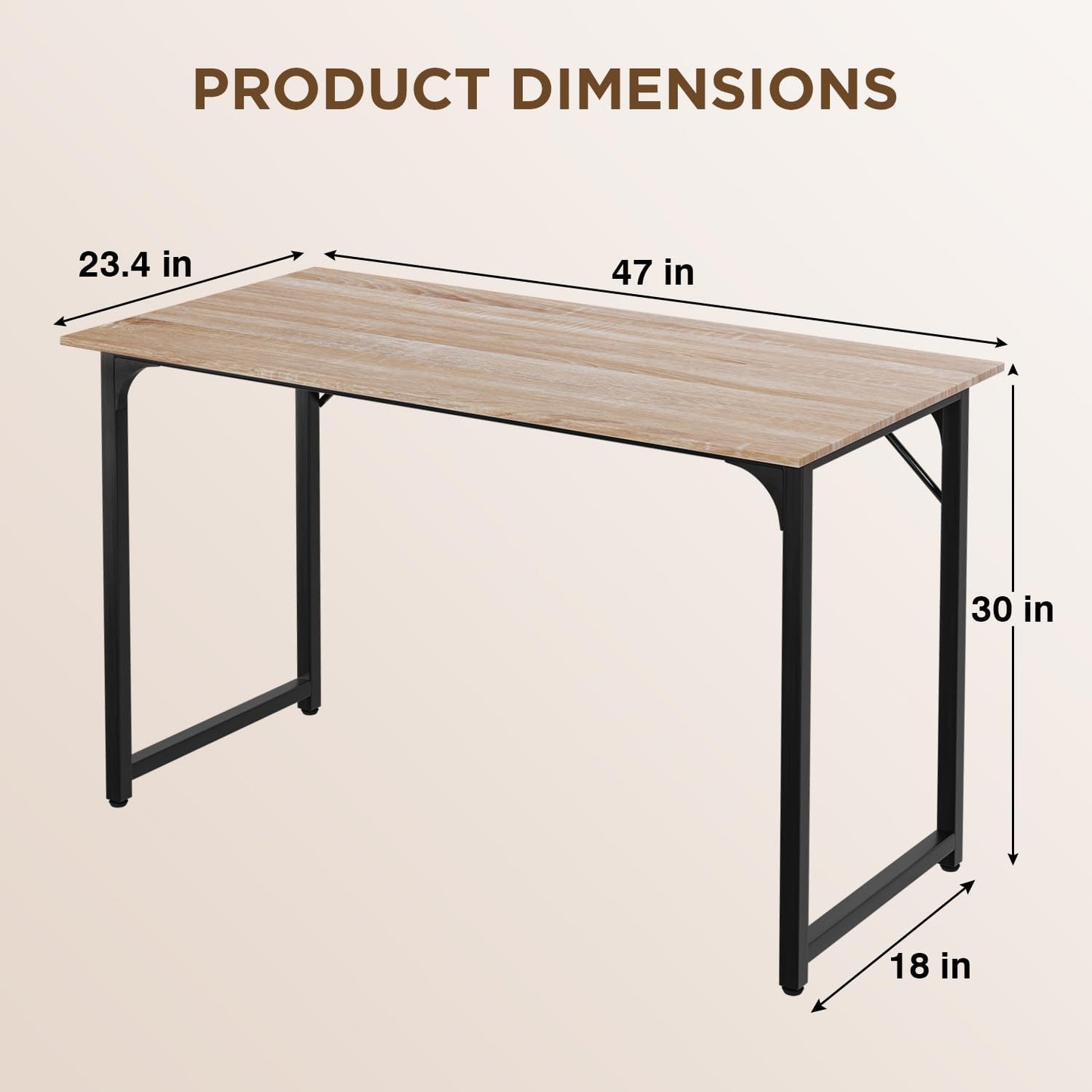 PayLessHere 32/39/47 inch Computer Desk Study Writing Table, Adjustable feet, Modern Furniture for Home Office (1, Brown, 32 inch)
