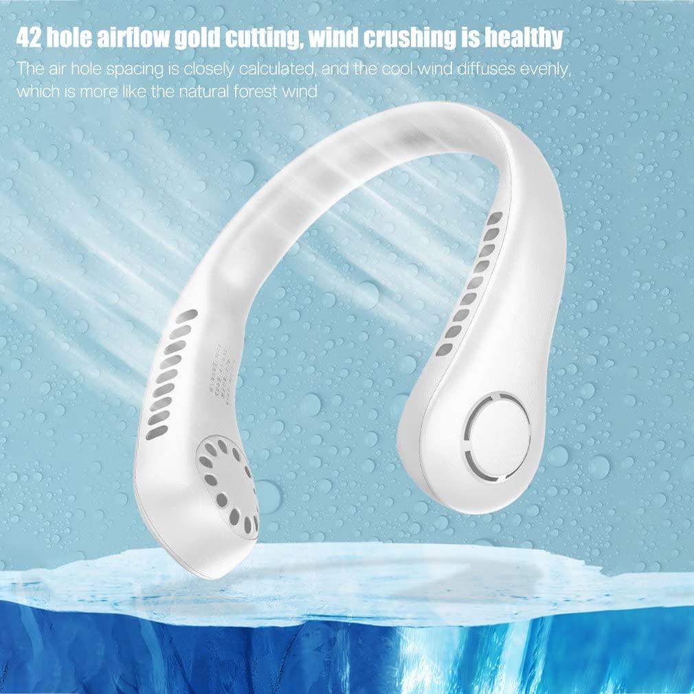 Aura Restored Mini hanging handheld leafless hanging neck fan portable silent outdoor usb charging super long life portable cooling lazy small fan (Black)