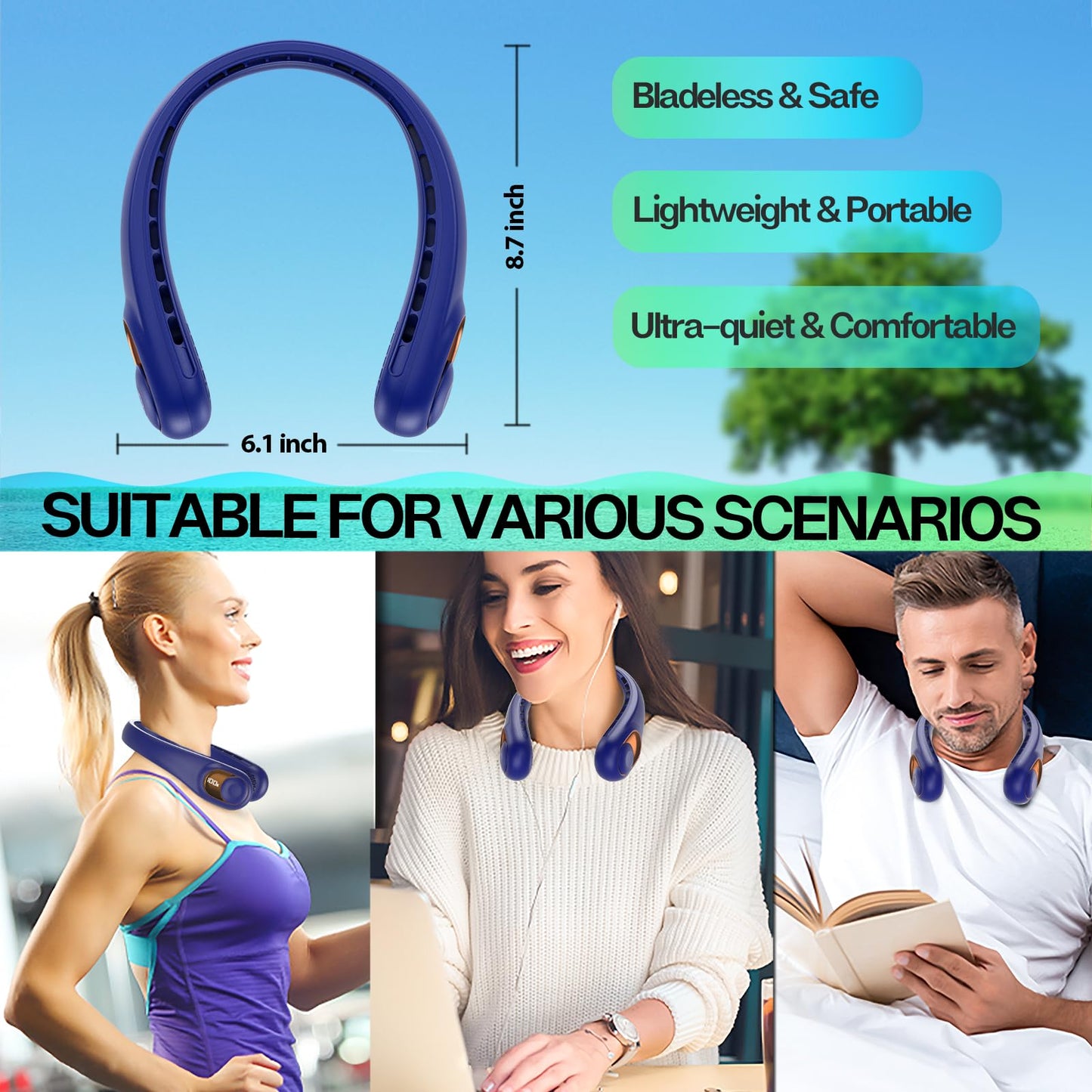 KIDEE Neck Fan, Portable Bladeless Neck Fans, Upgrade 360° Airflow, Super Quiet, 3 Speeds, 4000mAh Personal Wearable Neck Fan, Upgraded Cooling Air Volume USB Rechargeable Hands Free Fan