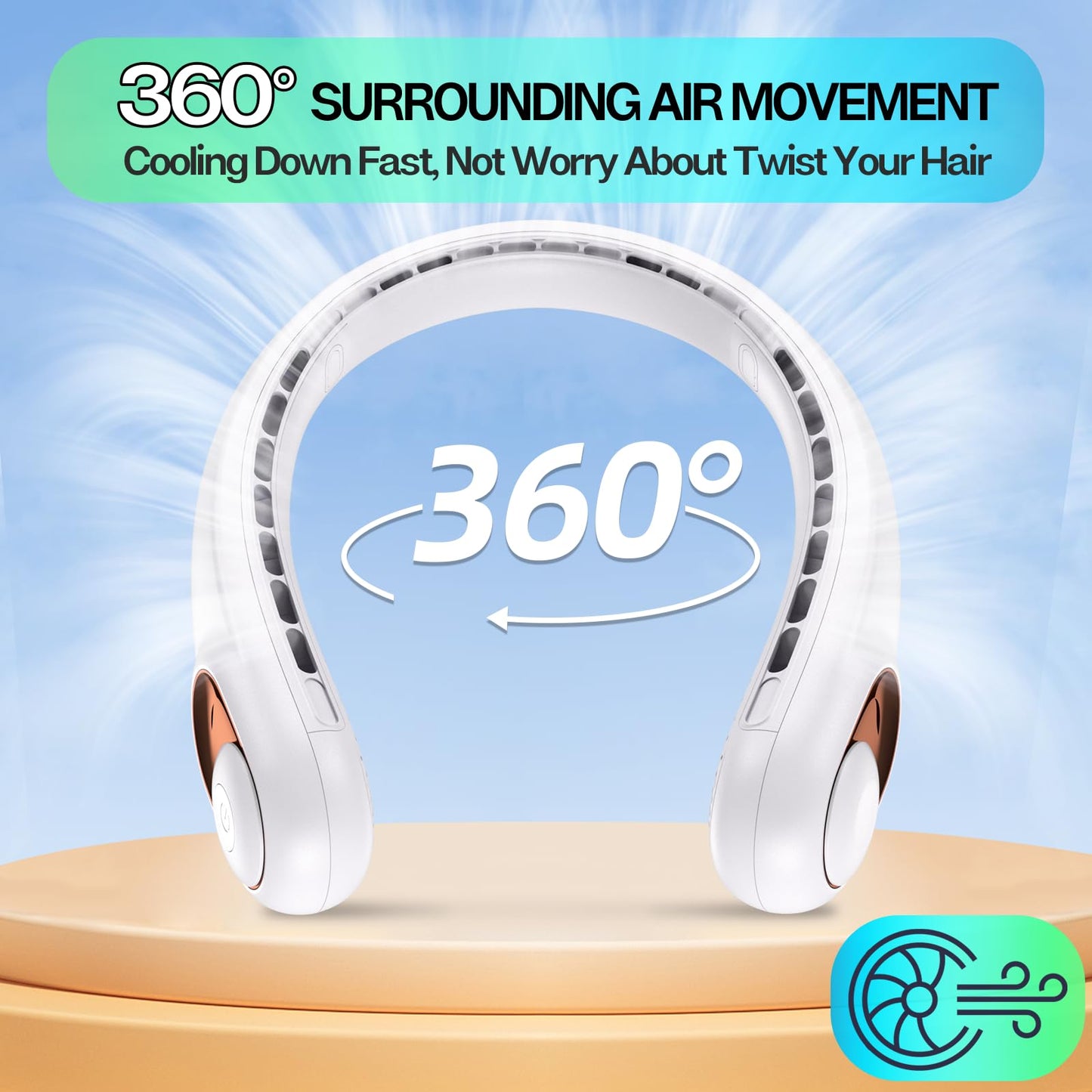 KIDEE Neck Fan, Portable Bladeless Neck Fans, Upgrade 360° Airflow, Super Quiet, 3 Speeds, 4000mAh Personal Wearable Neck Fan, Upgraded Cooling Air Volume USB Rechargeable Hands Free Fan