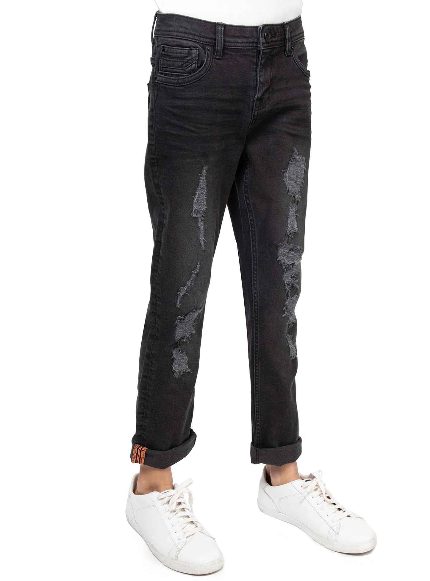 RAW X Boys Denim Jeans, Big Boy & Little Kids Stretch Slim Fit Pants, Distressed Ripped Biker Jeans for Boys