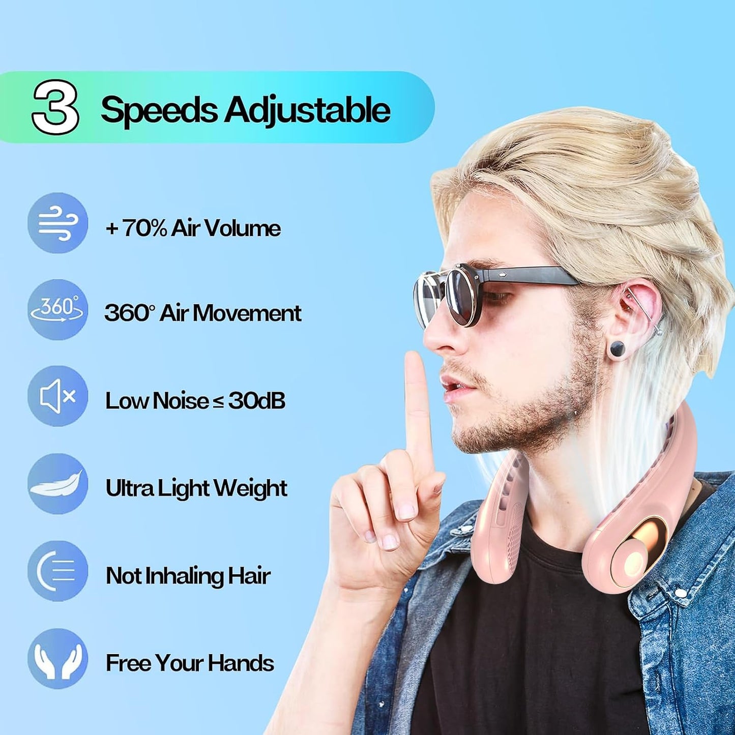 KIDEE Neck Fan, Portable Bladeless Neck Fans, Upgrade 360° Airflow, Super Quiet, 3 Speeds, 4000mAh Personal Wearable Neck Fan, Upgraded Cooling Air Volume USB Rechargeable Hands Free Fan