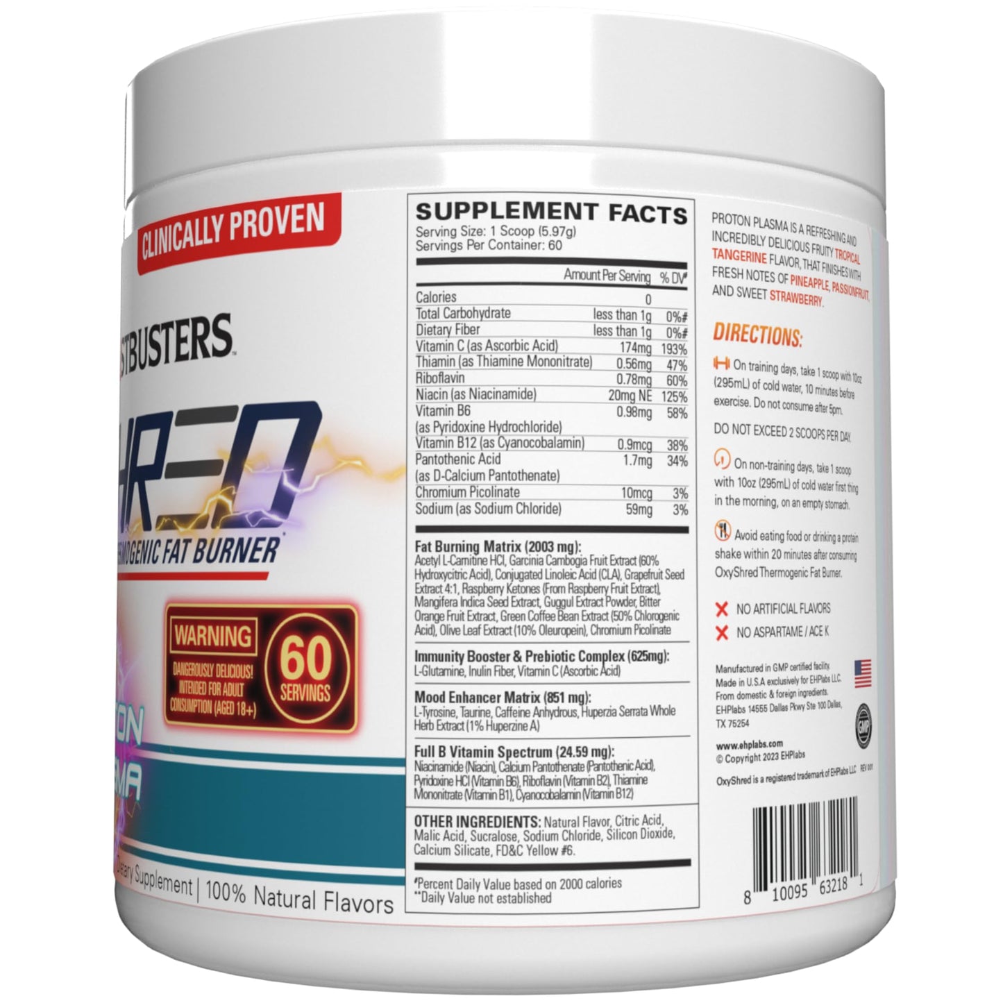EHP Labs OxyShred Pre Workout Powder & Shredding Supplement - Preworkout Powder with L Glutamine & Acetyl L Carnitine, Energy Boost Drink - Passionfruit, 60 Servings