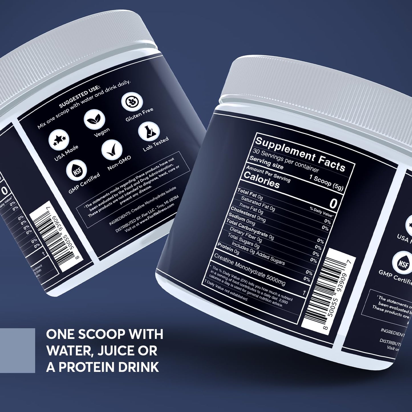 FIOR Pure Creatine Monohydrate Powder - Micronized Creatine for Men & Women, Pure Non-GMO, Vegan & Gluten Free Creatine Powder, 5 Grams per Serving, 30 Servings