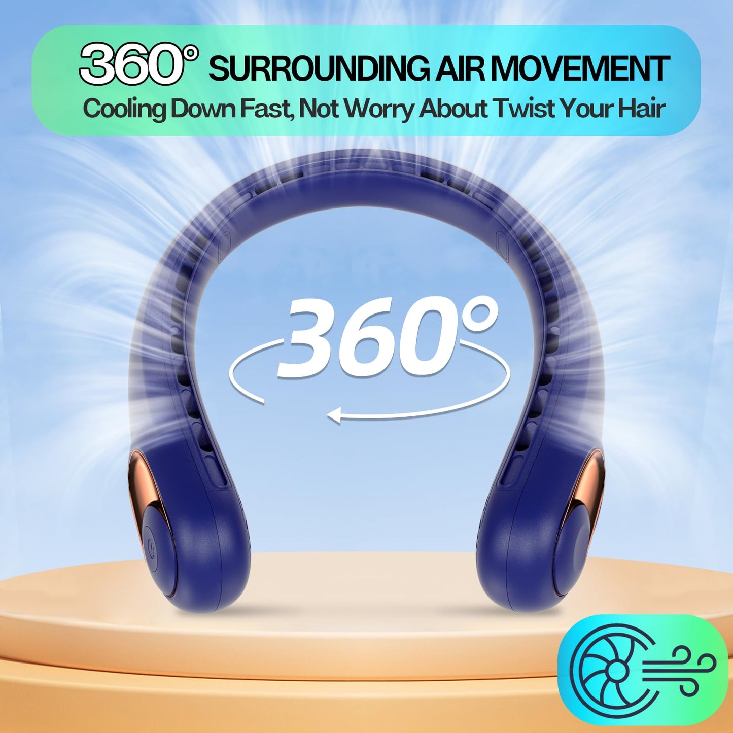 KIDEE Neck Fan, Portable Bladeless Neck Fans, Upgrade 360° Airflow, Super Quiet, 3 Speeds, 4000mAh Personal Wearable Neck Fan, Upgraded Cooling Air Volume USB Rechargeable Hands Free Fan