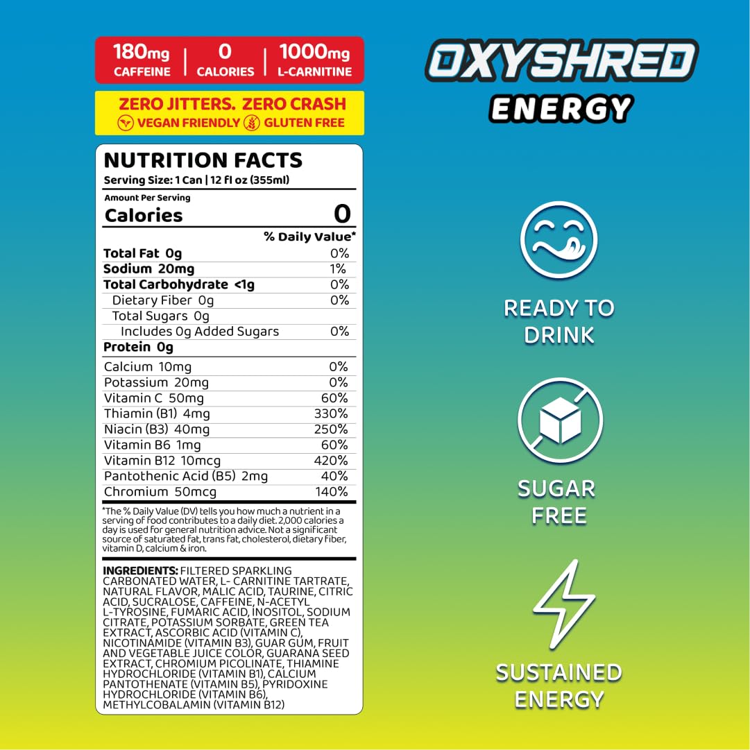EHP Labs x Ghostbusters OxyShred Healthy Energy Drink - Zero Sugar Energy Drinks, Green Tea Extract, Vitamin C & L Carnitine - Zero Carbs, Zero Calories, Clean Caffeine - Frosty Big Apple (12-Pack)
