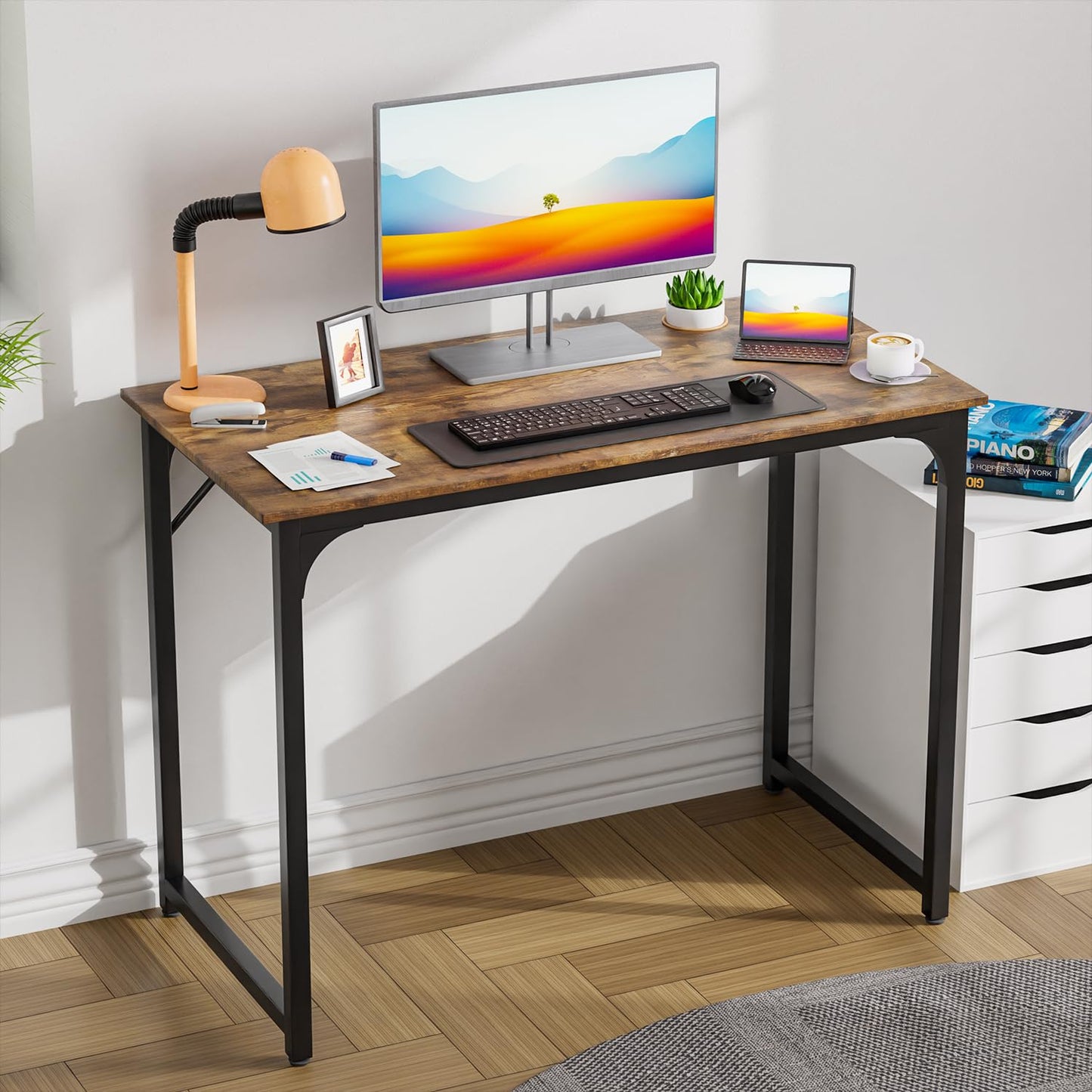 PayLessHere 32/39/47 inch Computer Desk Study Writing Table, Adjustable feet, Modern Furniture for Home Office (1, Brown, 32 inch)