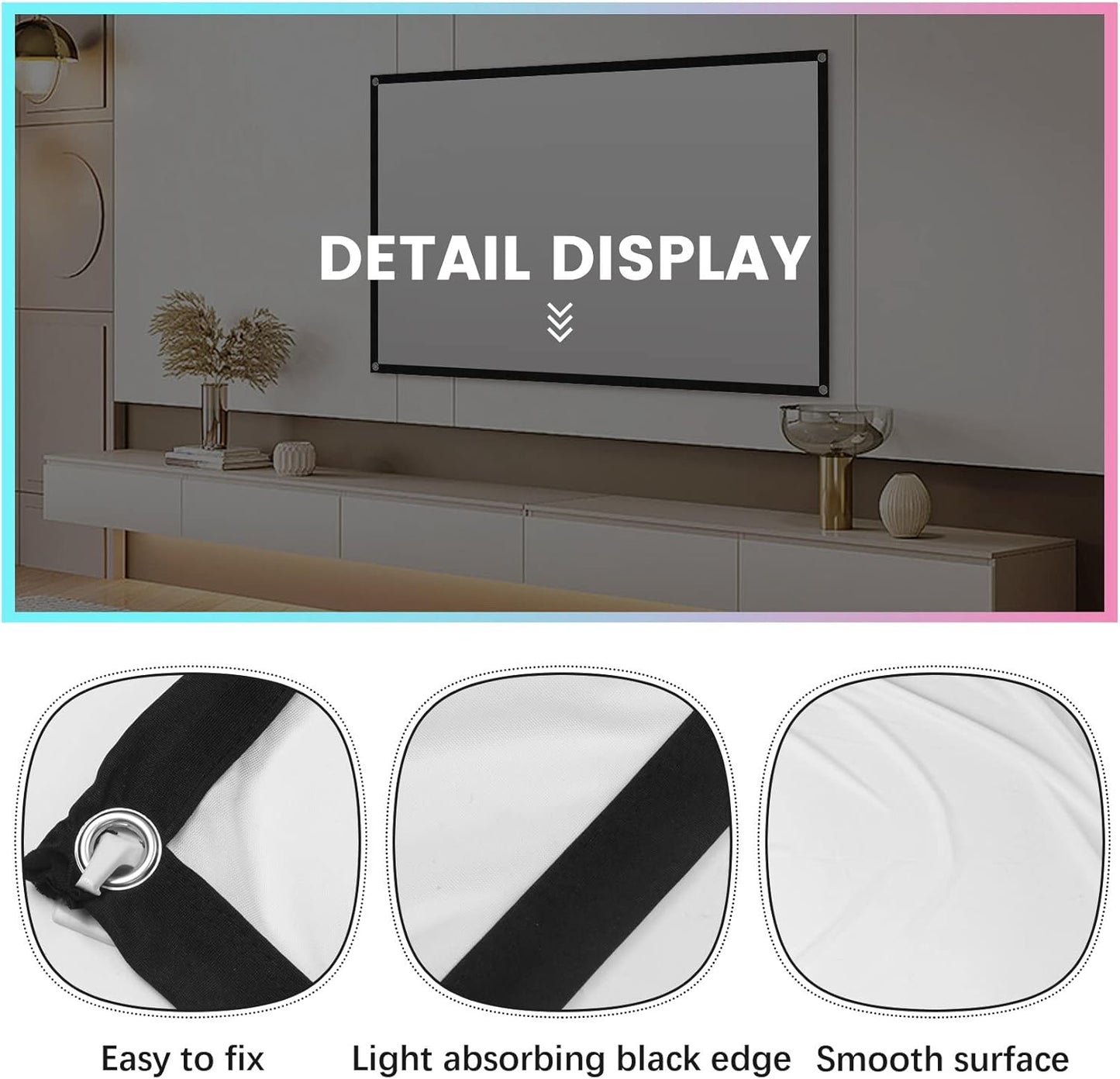 Portable Projector Screen for Home Theater Outdoor HD White Foldable Anti- (72Inch), 11944A2