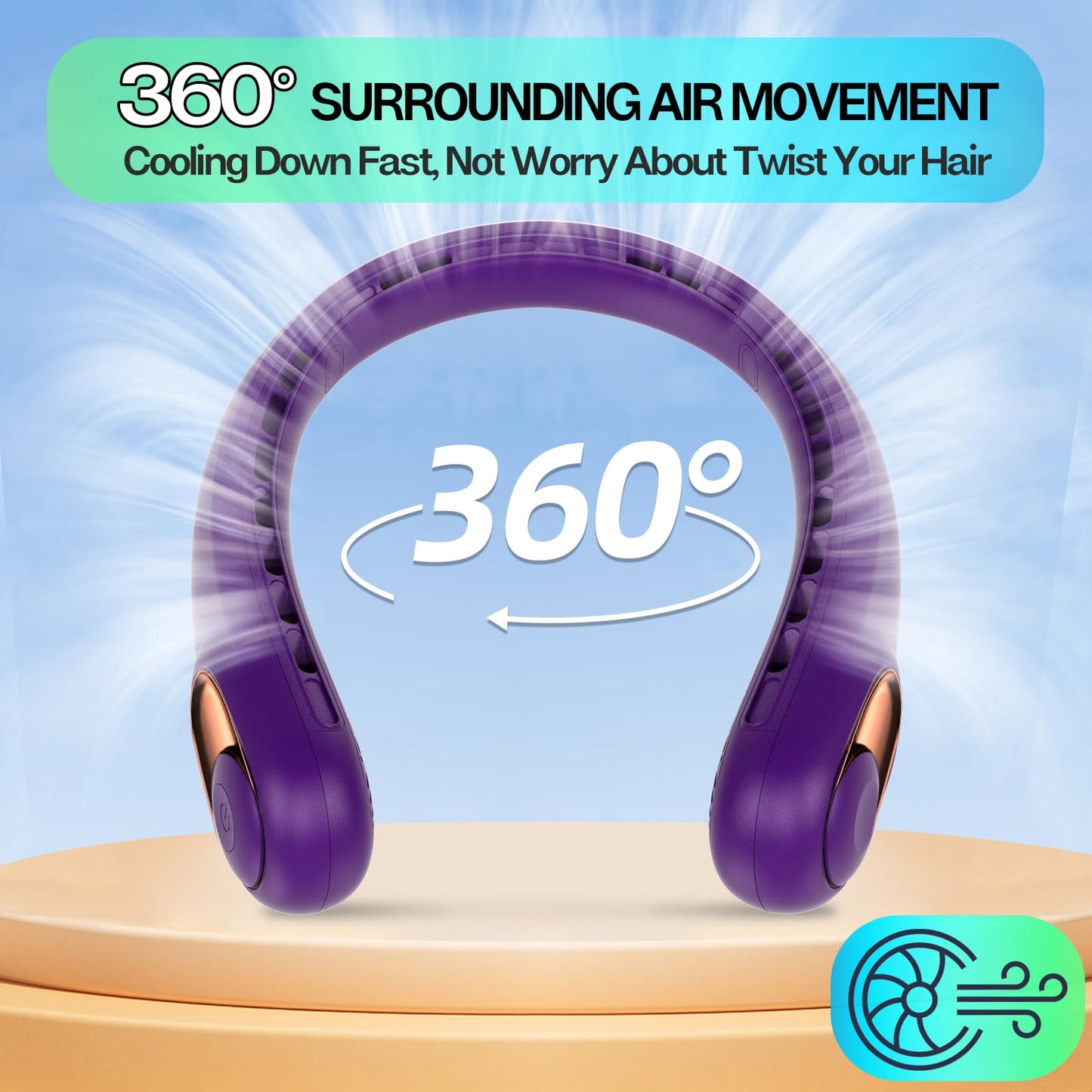 KIDEE Neck Fan, Portable Bladeless Neck Fans, Upgrade 360° Airflow, Super Quiet, 3 Speeds, 4000mAh Personal Wearable Neck Fan, Upgraded Cooling Air Volume USB Rechargeable Hands Free Fan