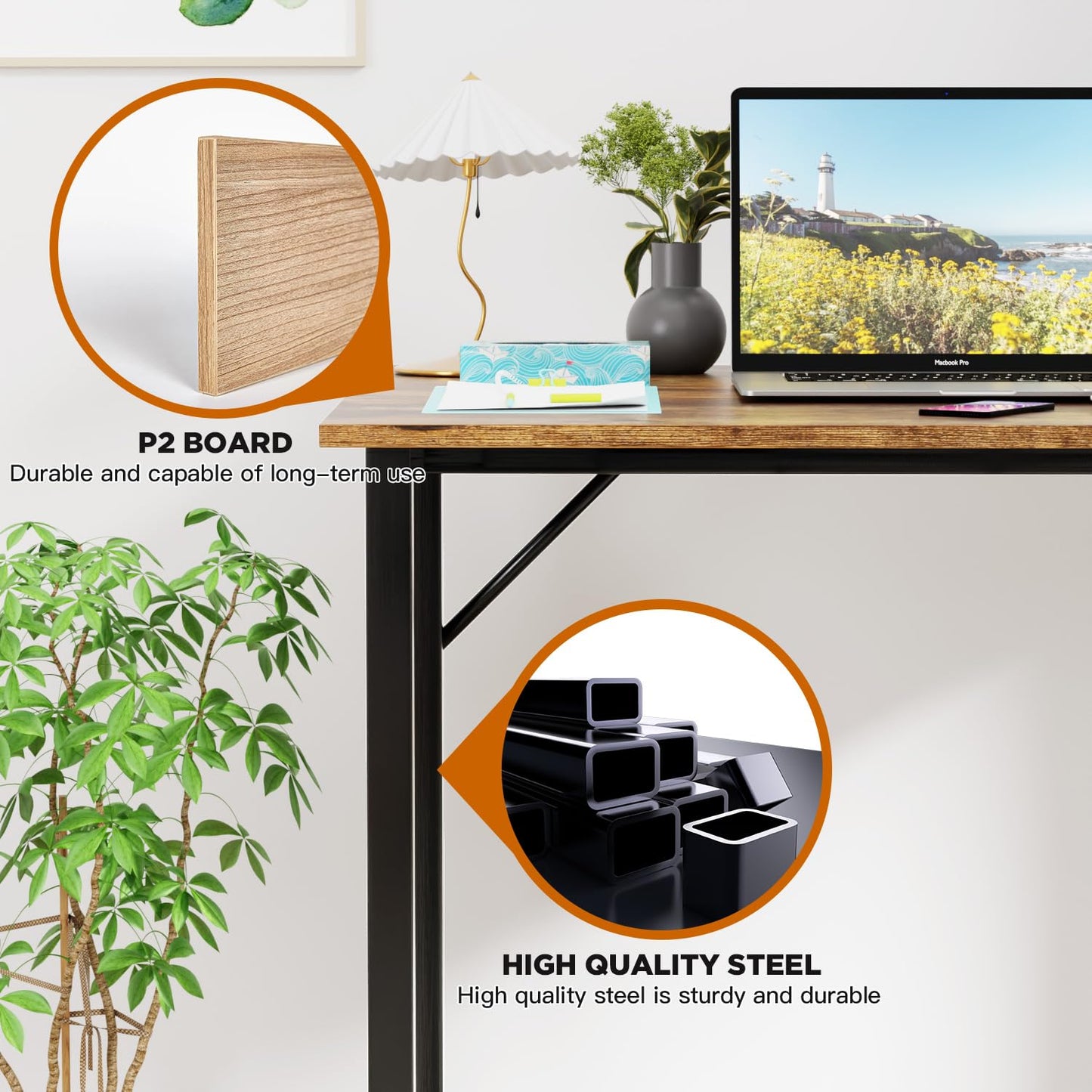 PayLessHere 32/39/47 inch Computer Desk Study Writing Table, Adjustable feet, Modern Furniture for Home Office (1, Brown, 32 inch)
