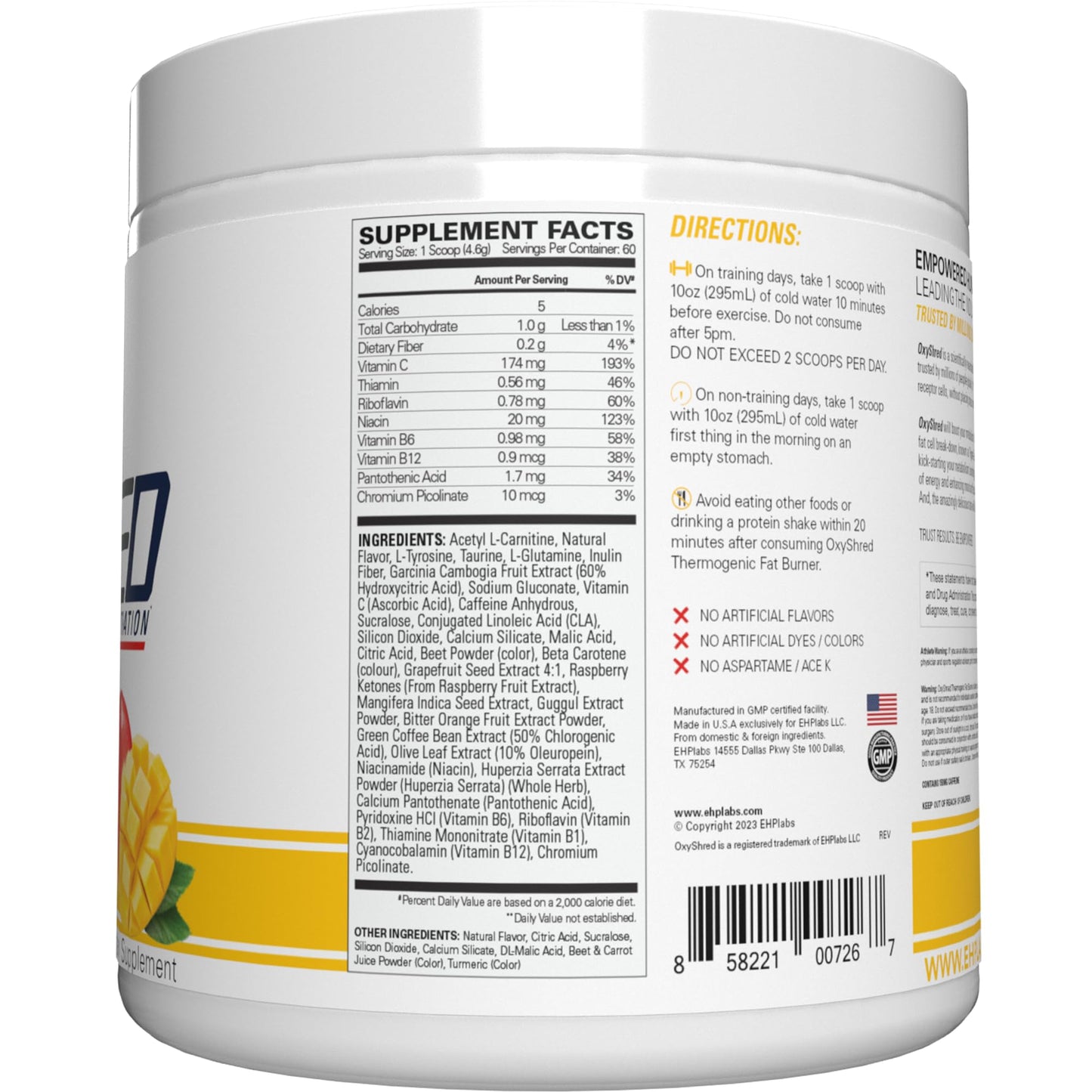 EHP Labs OxyShred Pre Workout Powder & Shredding Supplement - Preworkout Powder with L Glutamine & Acetyl L Carnitine, Energy Boost Drink - Passionfruit, 60 Servings