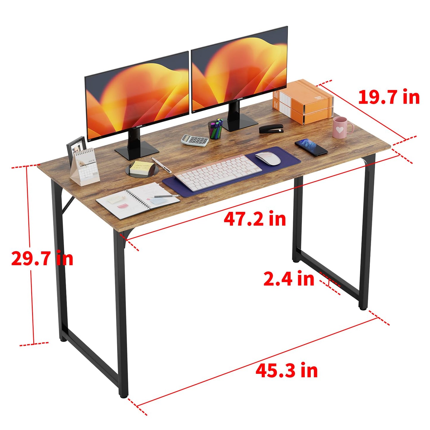 PayLessHere 32/39/47 inch Computer Desk Study Writing Table, Adjustable feet, Modern Furniture for Home Office (1, Brown, 32 inch)