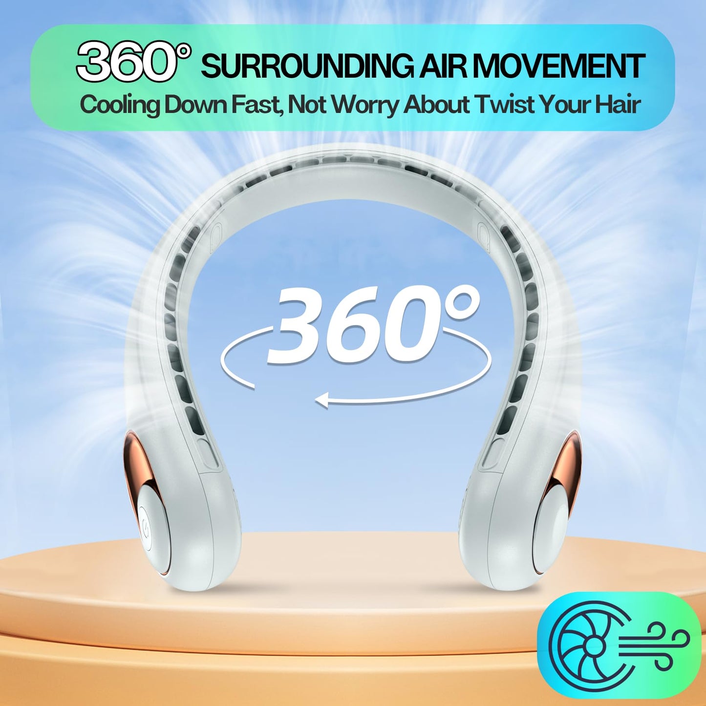 KIDEE Neck Fan, Portable Bladeless Neck Fans, Upgrade 360° Airflow, Super Quiet, 3 Speeds, 4000mAh Personal Wearable Neck Fan, Upgraded Cooling Air Volume USB Rechargeable Hands Free Fan
