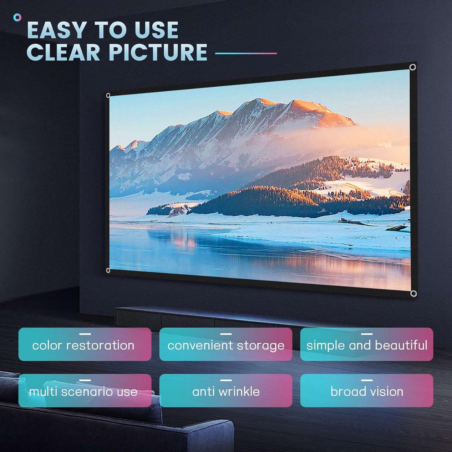 Portable Projector Screen for Home Theater Outdoor HD White Foldable Anti- (72Inch), 11944A2