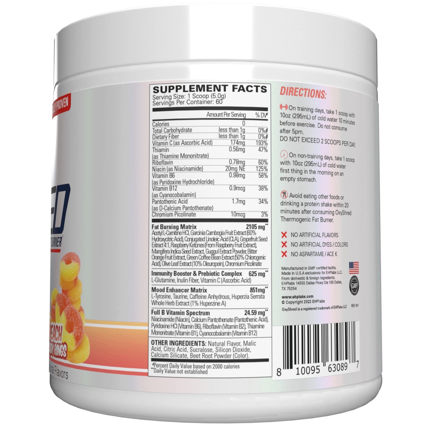 EHP Labs OxyShred Pre Workout Powder & Shredding Supplement - Preworkout Powder with L Glutamine & Acetyl L Carnitine, Energy Boost Drink - Passionfruit, 60 Servings