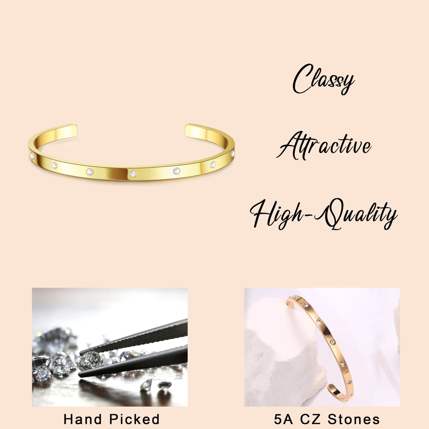 Kryssable Collection 14k Gold Plated Bangle Cuff Chain Bracelets