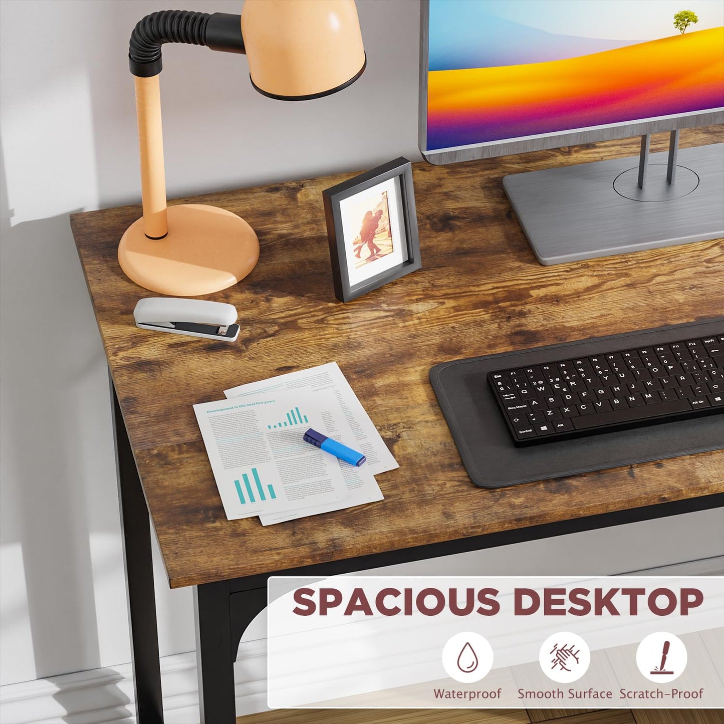 PayLessHere 32/39/47 inch Computer Desk Study Writing Table, Adjustable feet, Modern Furniture for Home Office (1, Brown, 32 inch)