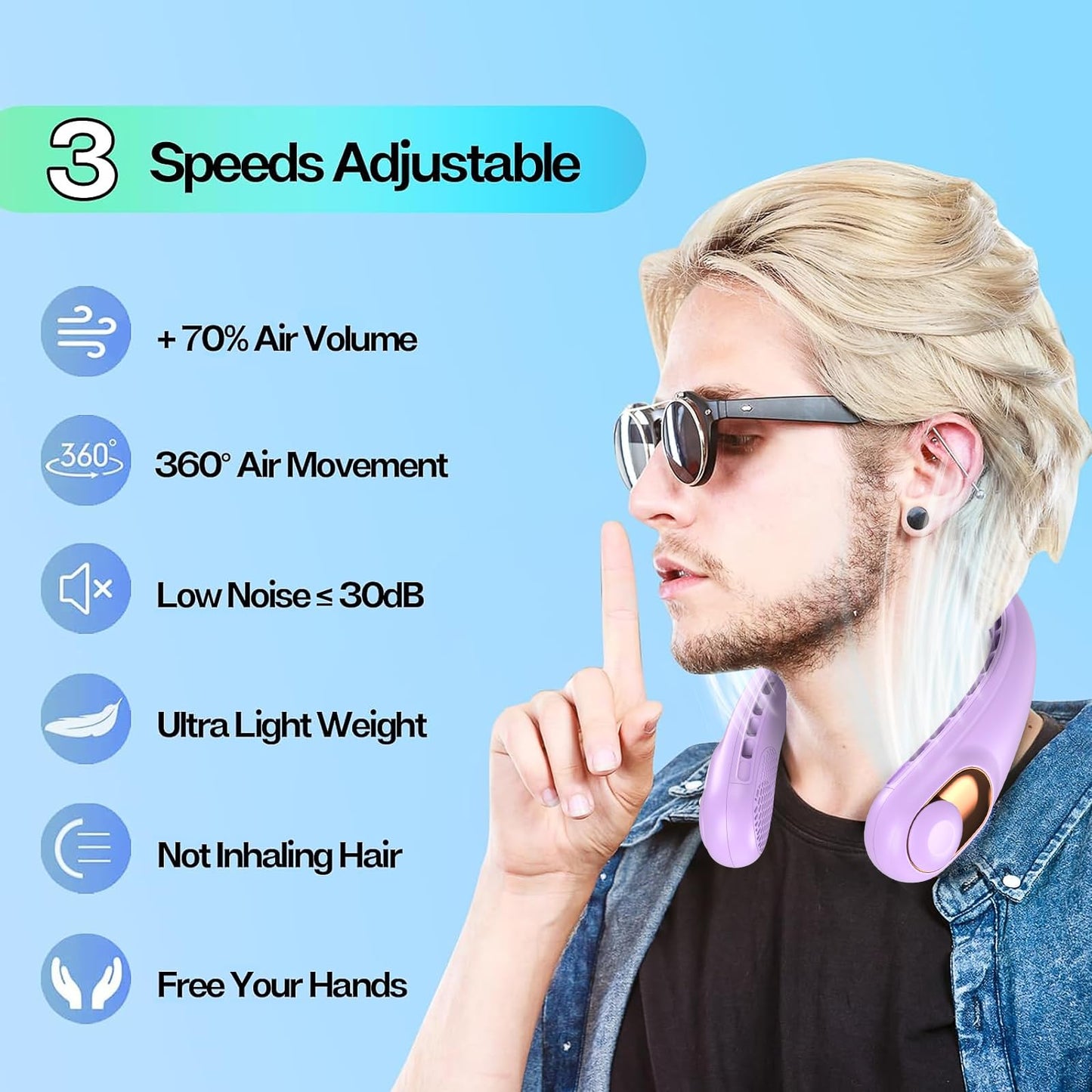 KIDEE Neck Fan, Portable Bladeless Neck Fans, Upgrade 360° Airflow, Super Quiet, 3 Speeds, 4000mAh Personal Wearable Neck Fan, Upgraded Cooling Air Volume USB Rechargeable Hands Free Fan