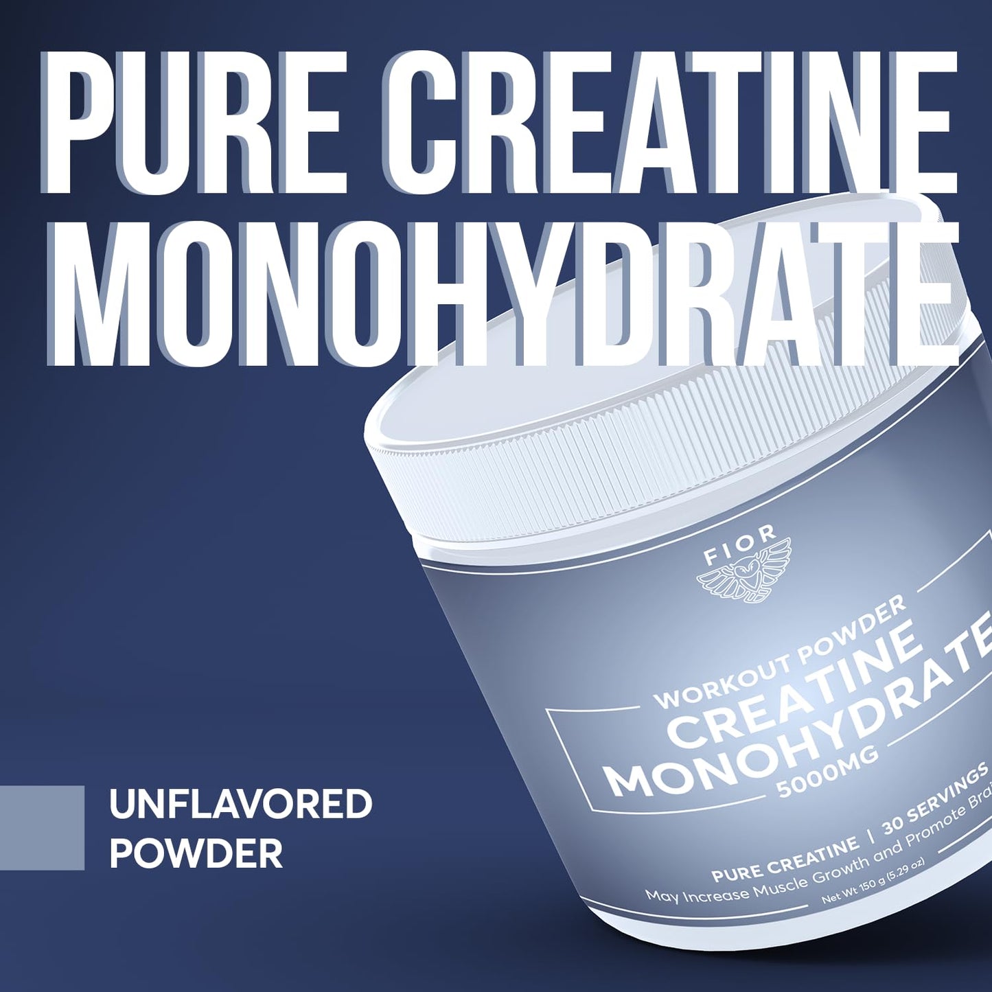 FIOR Pure Creatine Monohydrate Powder - Micronized Creatine for Men & Women, Pure Non-GMO, Vegan & Gluten Free Creatine Powder, 5 Grams per Serving, 30 Servings