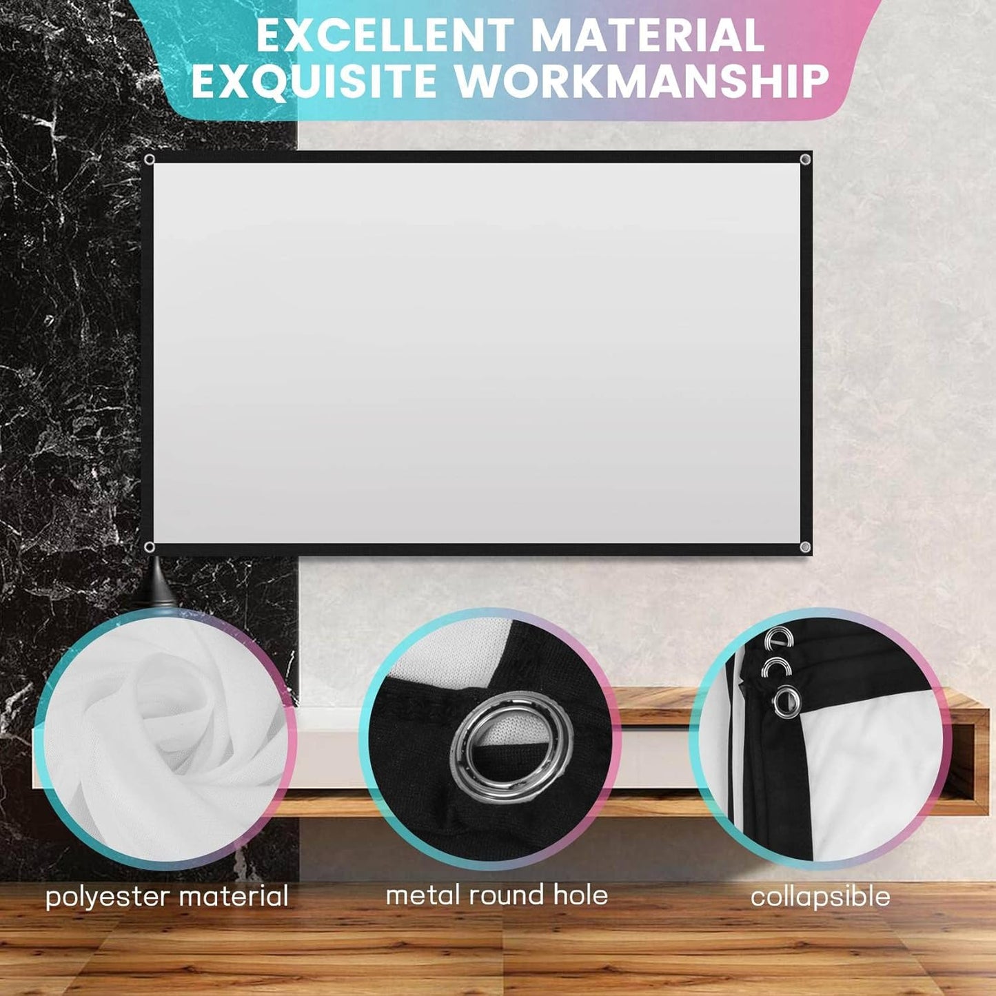 Portable Projector Screen for Home Theater Outdoor HD White Foldable Anti- (72Inch), 11944A2