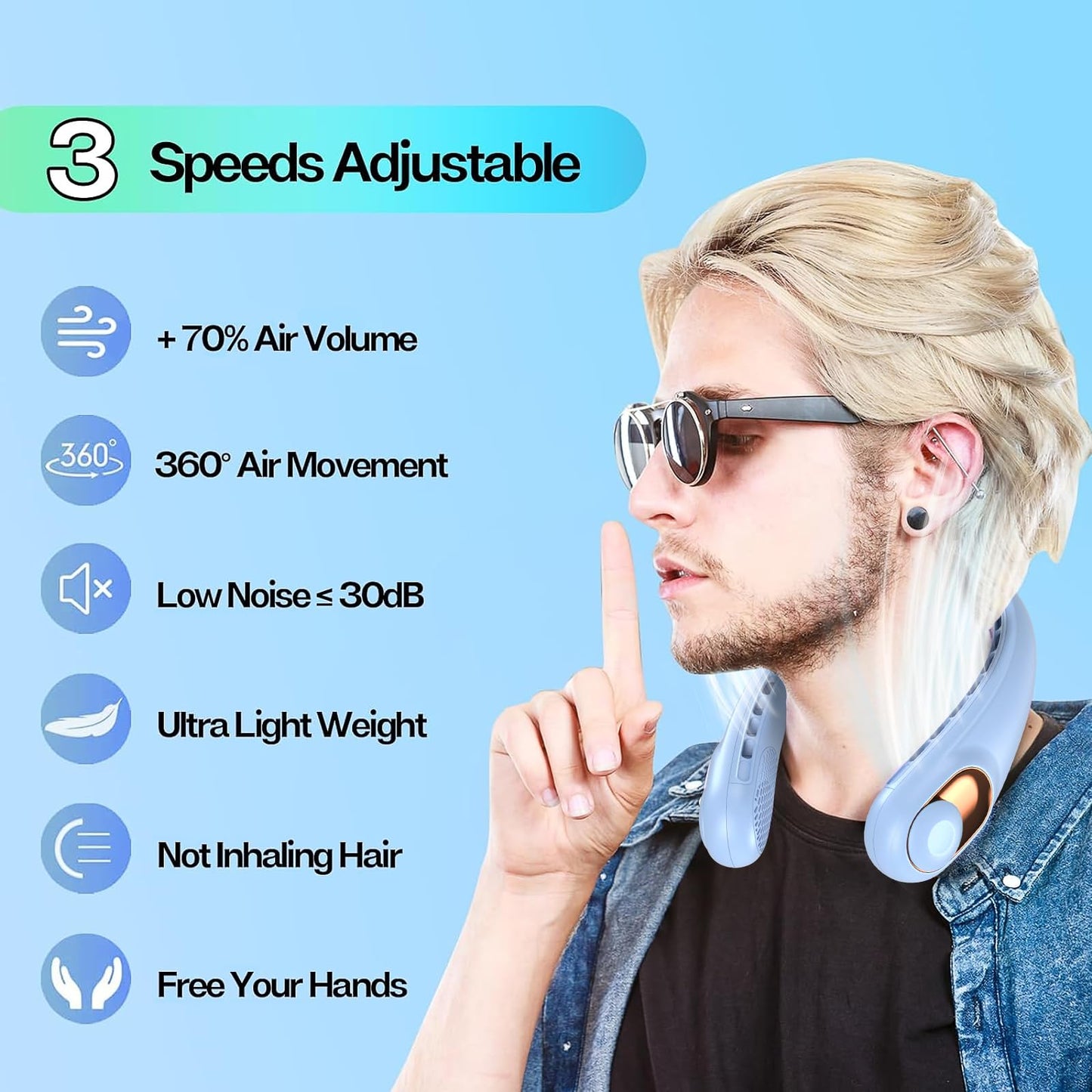 KIDEE Neck Fan, Portable Bladeless Neck Fans, Upgrade 360° Airflow, Super Quiet, 3 Speeds, 4000mAh Personal Wearable Neck Fan, Upgraded Cooling Air Volume USB Rechargeable Hands Free Fan
