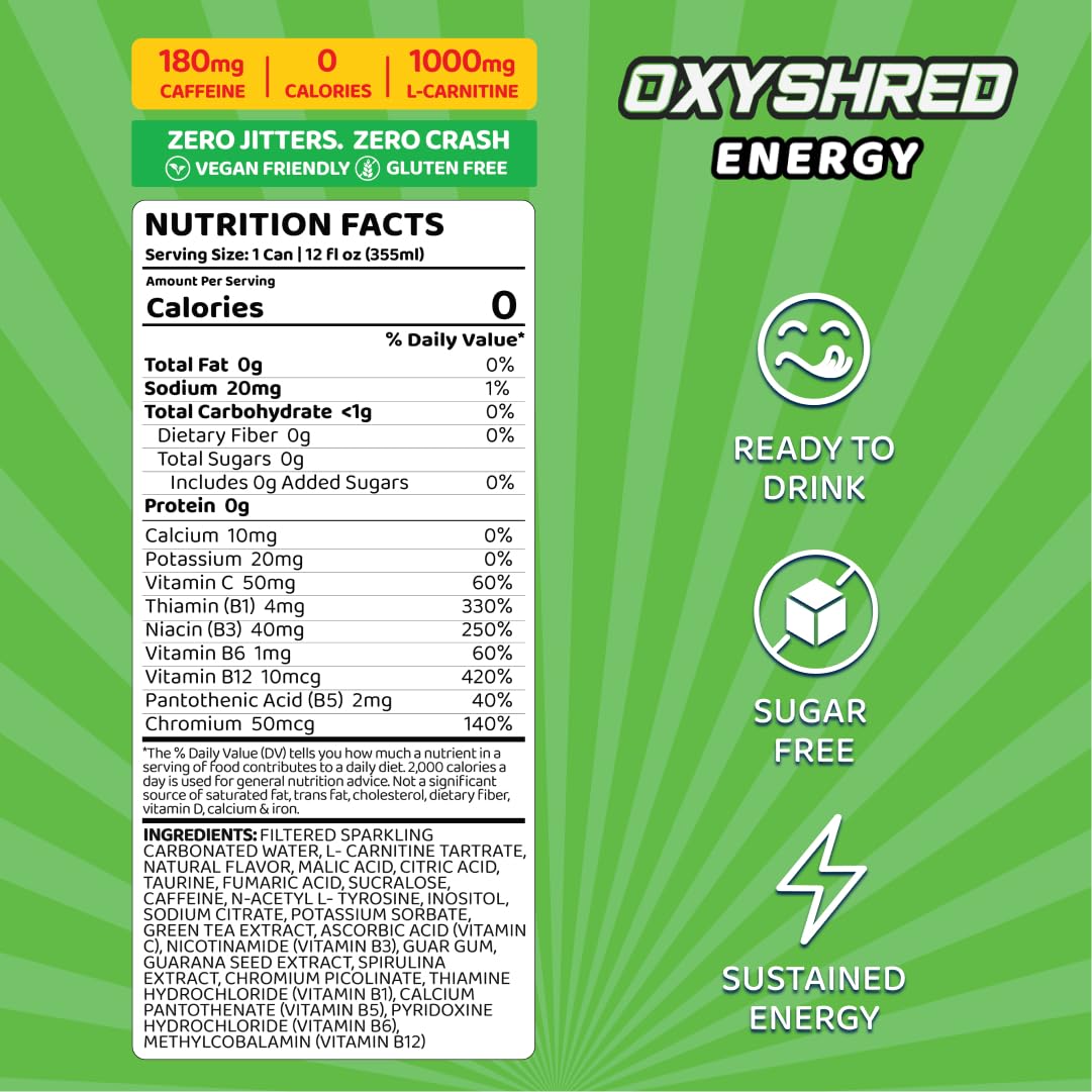 EHP Labs x Ghostbusters OxyShred Healthy Energy Drink - Zero Sugar Energy Drinks, Green Tea Extract, Vitamin C & L Carnitine - Zero Carbs, Zero Calories, Clean Caffeine - Frosty Big Apple (12-Pack)
