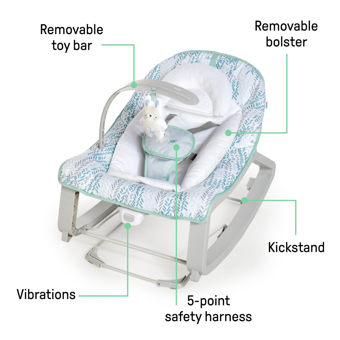 Ingenuity Keep Cozy 3-in-1 Grow with Me Vibrating Baby Bouncer, Seat & Infant to Toddler Rocker, Vibrations & -Toy Bar, 0-30 Months Up to 40 lbs (Weaver)