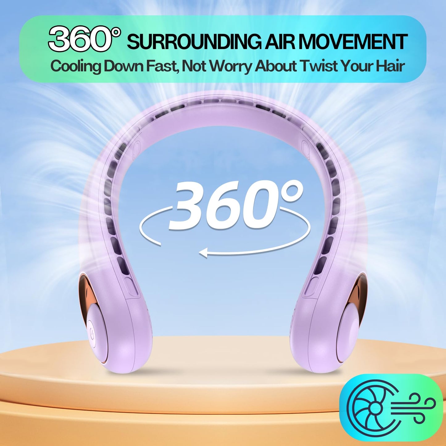KIDEE Neck Fan, Portable Bladeless Neck Fans, Upgrade 360° Airflow, Super Quiet, 3 Speeds, 4000mAh Personal Wearable Neck Fan, Upgraded Cooling Air Volume USB Rechargeable Hands Free Fan