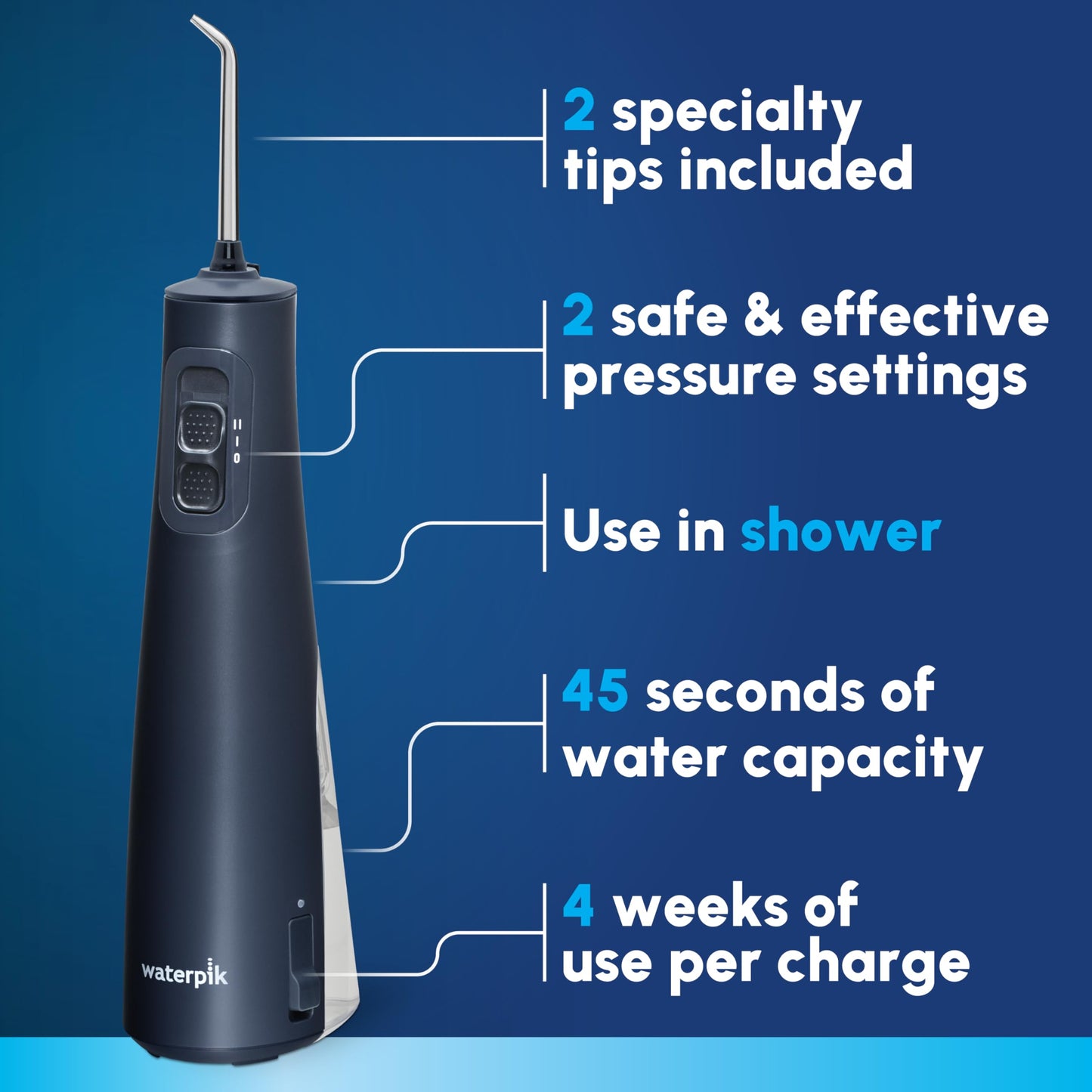 Waterpik Cordless Pulse Rechargeable Portable Water Flosser for Teeth, Gums, Braces Care and Travel with 2 Flossing Tips, Waterproof, ADA Accepted, WF-20 White, Packaging May Vary