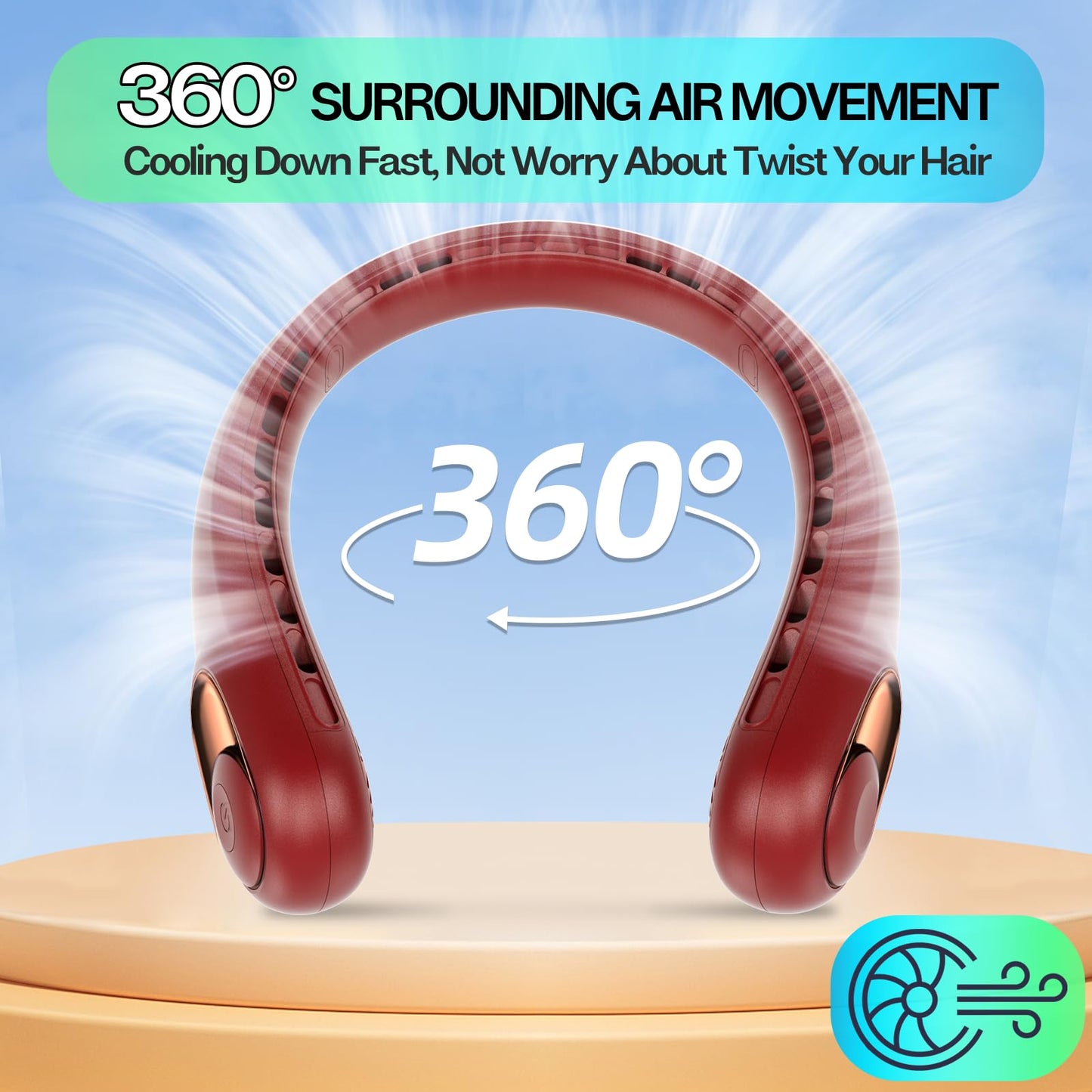 KIDEE Neck Fan, Portable Bladeless Neck Fans, Upgrade 360° Airflow, Super Quiet, 3 Speeds, 4000mAh Personal Wearable Neck Fan, Upgraded Cooling Air Volume USB Rechargeable Hands Free Fan
