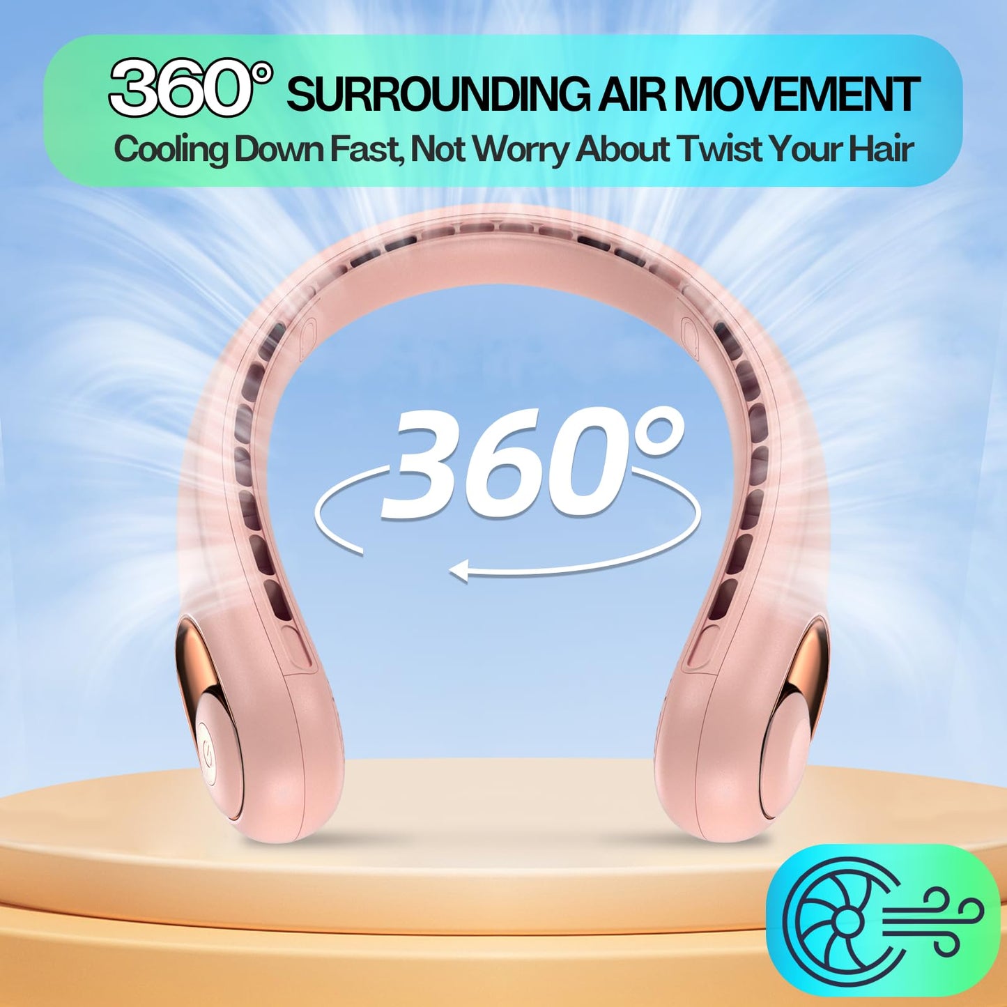 KIDEE Neck Fan, Portable Bladeless Neck Fans, Upgrade 360° Airflow, Super Quiet, 3 Speeds, 4000mAh Personal Wearable Neck Fan, Upgraded Cooling Air Volume USB Rechargeable Hands Free Fan