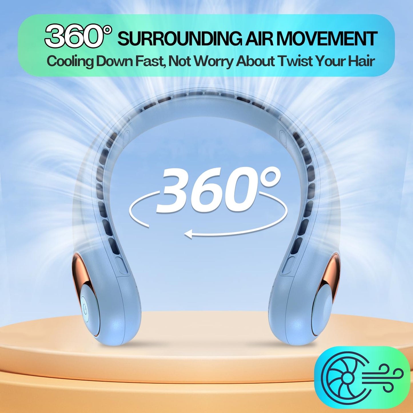 KIDEE Neck Fan, Portable Bladeless Neck Fans, Upgrade 360° Airflow, Super Quiet, 3 Speeds, 4000mAh Personal Wearable Neck Fan, Upgraded Cooling Air Volume USB Rechargeable Hands Free Fan