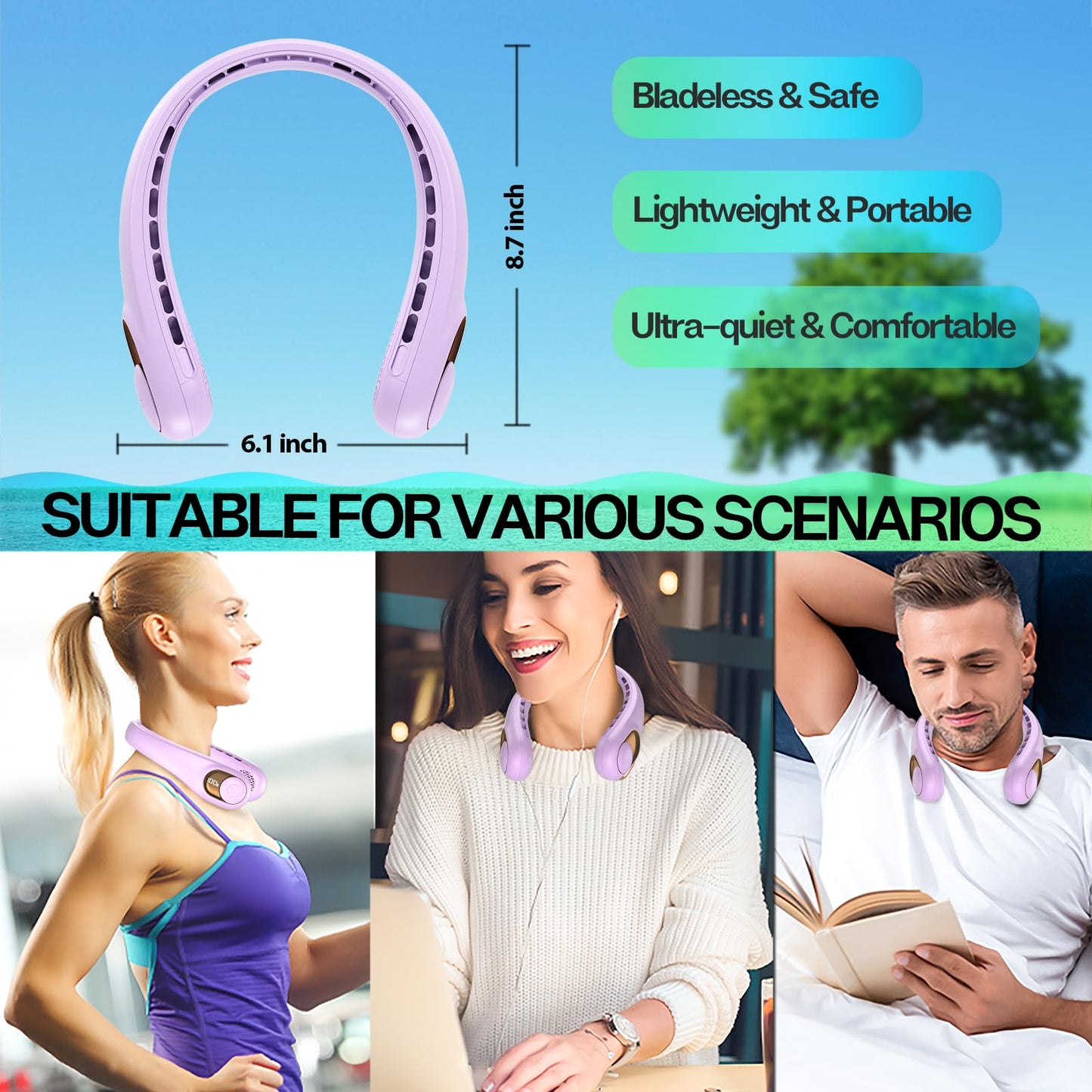 KIDEE Neck Fan, Portable Bladeless Neck Fans, Upgrade 360° Airflow, Super Quiet, 3 Speeds, 4000mAh Personal Wearable Neck Fan, Upgraded Cooling Air Volume USB Rechargeable Hands Free Fan