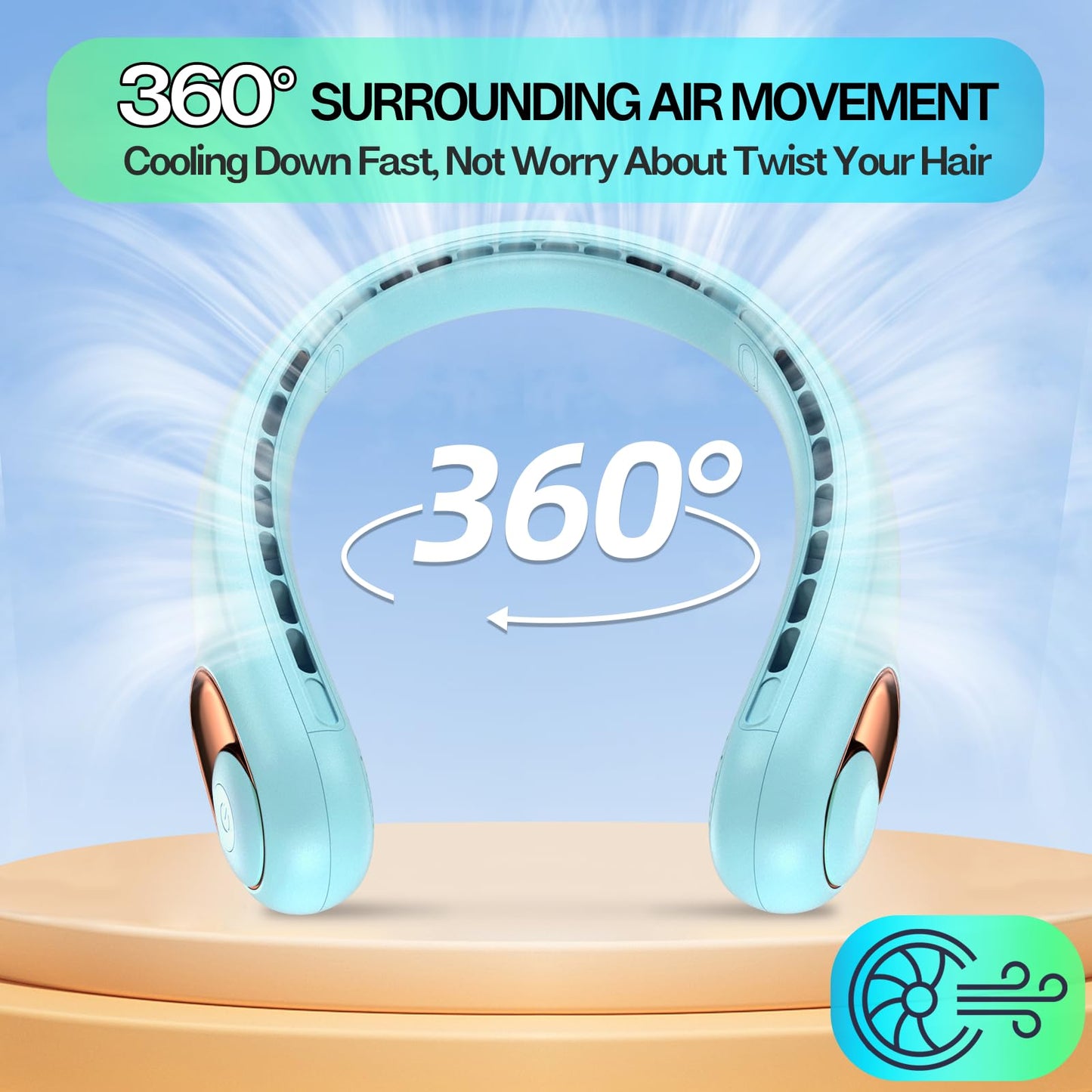 KIDEE Neck Fan, Portable Bladeless Neck Fans, Upgrade 360° Airflow, Super Quiet, 3 Speeds, 4000mAh Personal Wearable Neck Fan, Upgraded Cooling Air Volume USB Rechargeable Hands Free Fan