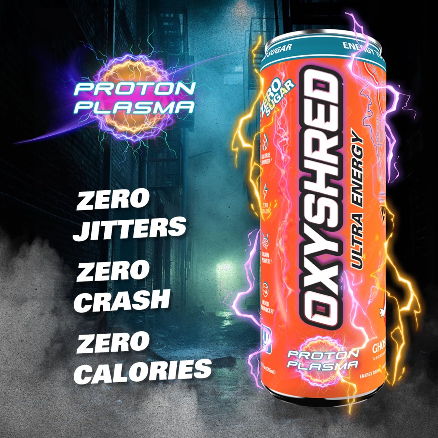 EHP Labs x Ghostbusters OxyShred Healthy Energy Drink - Zero Sugar Energy Drinks, Green Tea Extract, Vitamin C & L Carnitine - Zero Carbs, Zero Calories, Clean Caffeine - Frosty Big Apple (12-Pack)
