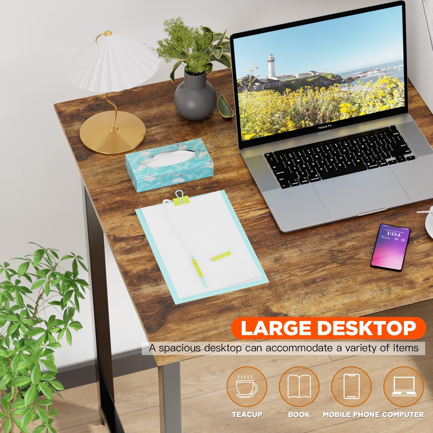 PayLessHere 32/39/47 inch Computer Desk Study Writing Table, Adjustable feet, Modern Furniture for Home Office (1, Brown, 32 inch)