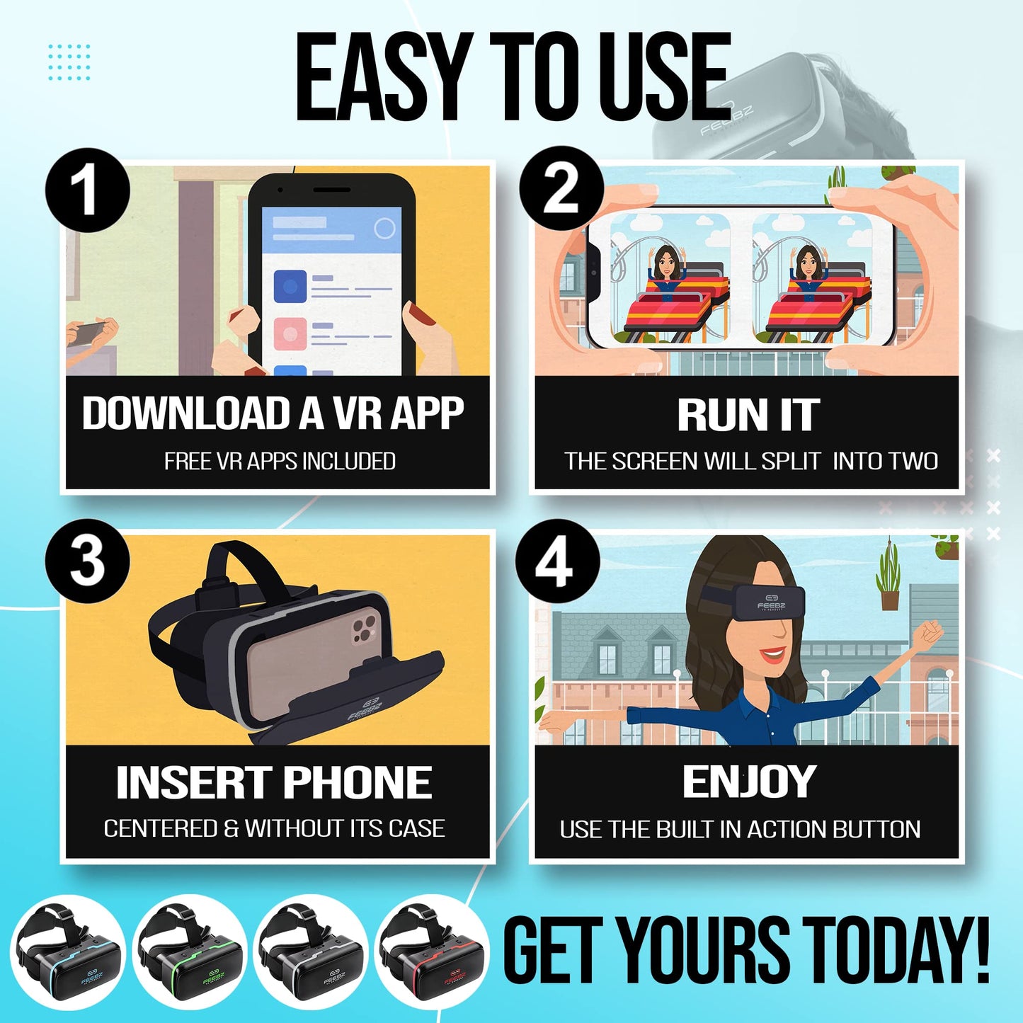 FEEBZ 3D VR Headset for Kids 2.0 + Android Remote - for iPhone & Android Phones | with 3D VR Videos & Apps Links | Virtual Reality Goggles Set for Beginners