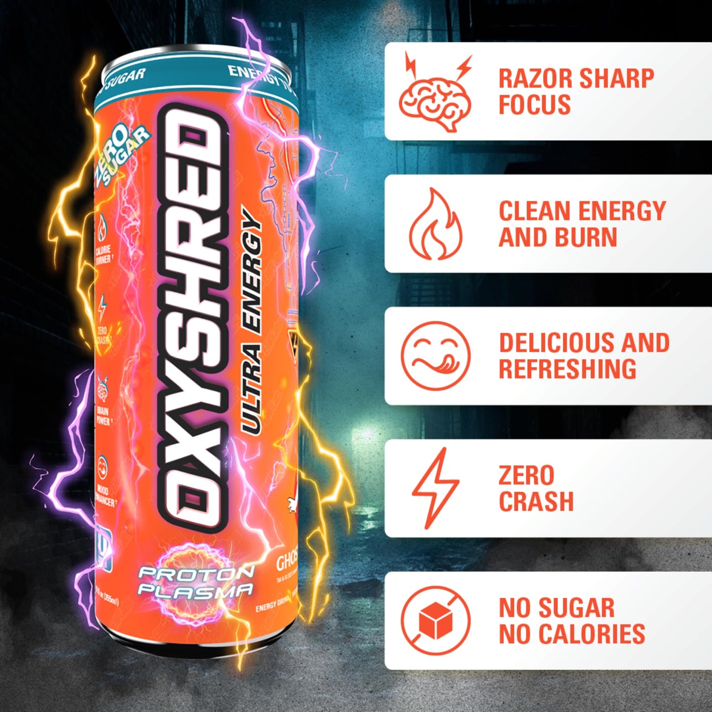 EHP Labs x Ghostbusters OxyShred Healthy Energy Drink - Zero Sugar Energy Drinks, Green Tea Extract, Vitamin C & L Carnitine - Zero Carbs, Zero Calories, Clean Caffeine - Frosty Big Apple (12-Pack)