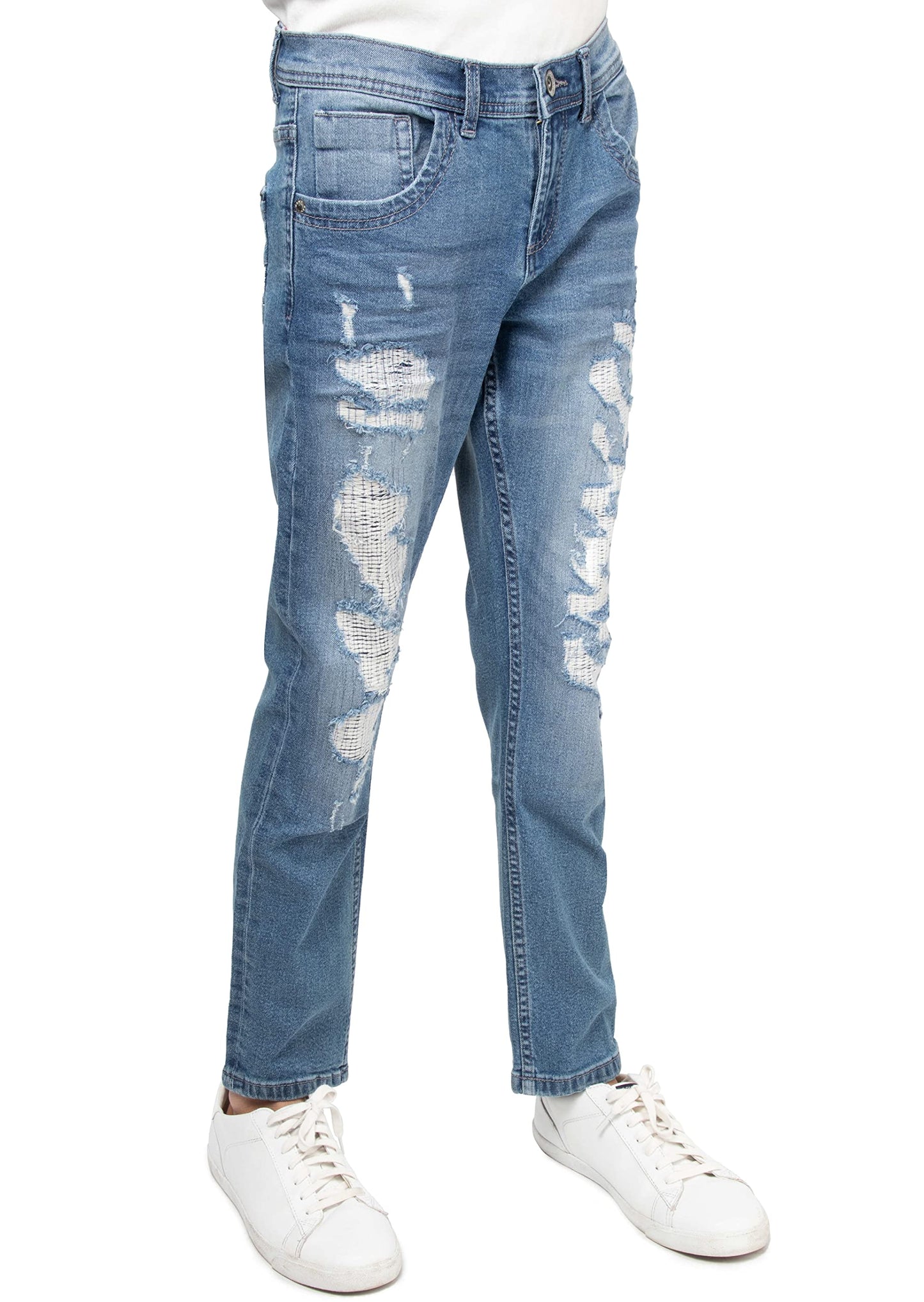 RAW X Boys Denim Jeans, Big Boy & Little Kids Stretch Slim Fit Pants, Distressed Ripped Biker Jeans for Boys
