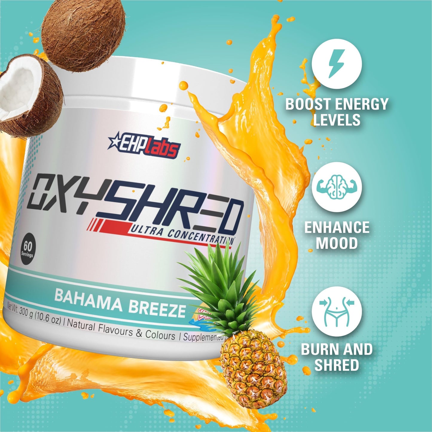 EHP Labs OxyShred Pre Workout Powder & Shredding Supplement - Preworkout Powder with L Glutamine & Acetyl L Carnitine, Energy Boost Drink - Passionfruit, 60 Servings