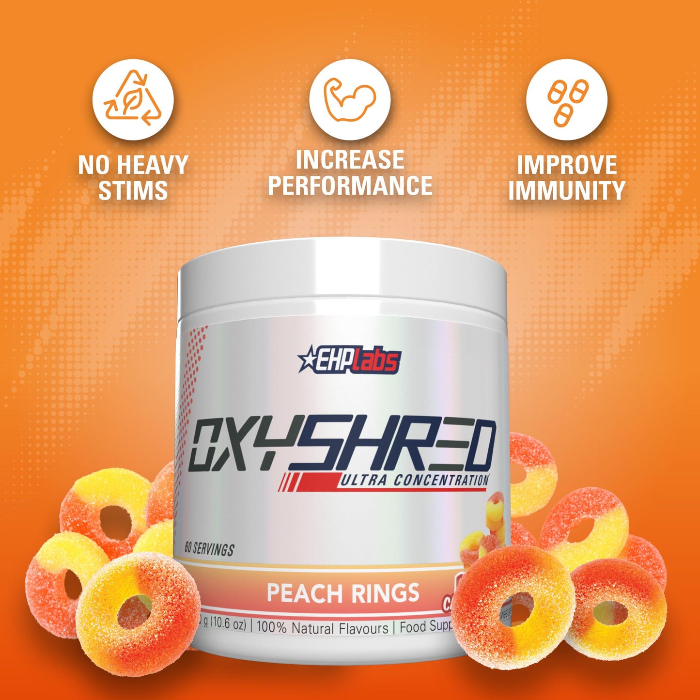 EHP Labs OxyShred Pre Workout Powder & Shredding Supplement - Preworkout Powder with L Glutamine & Acetyl L Carnitine, Energy Boost Drink - Passionfruit, 60 Servings